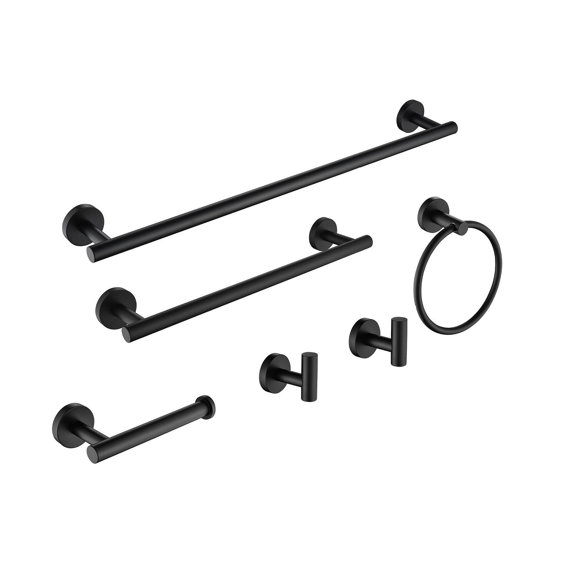 Juego de accesorios para baño en acabado negro mate de 6 piezas WELLFOR - Barra de toalla, porta papel higiénico, argolla para toalla, gancho para bata incluidos WAG08MB