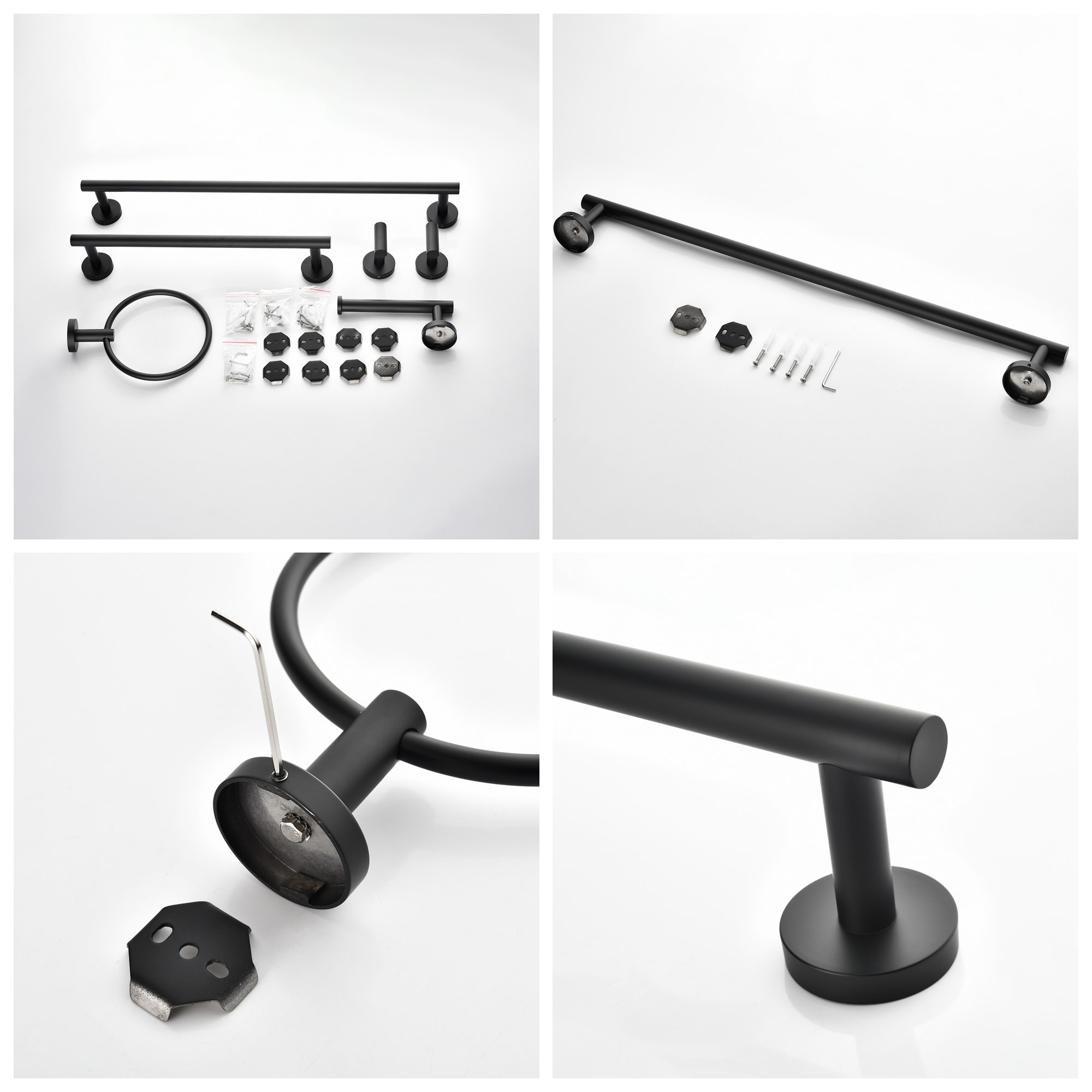 Juego de accesorios para baño en acabado negro mate de 6 piezas WELLFOR - Barra de toalla, porta papel higiénico, argolla para toalla, gancho para bata incluidos WAG08MB