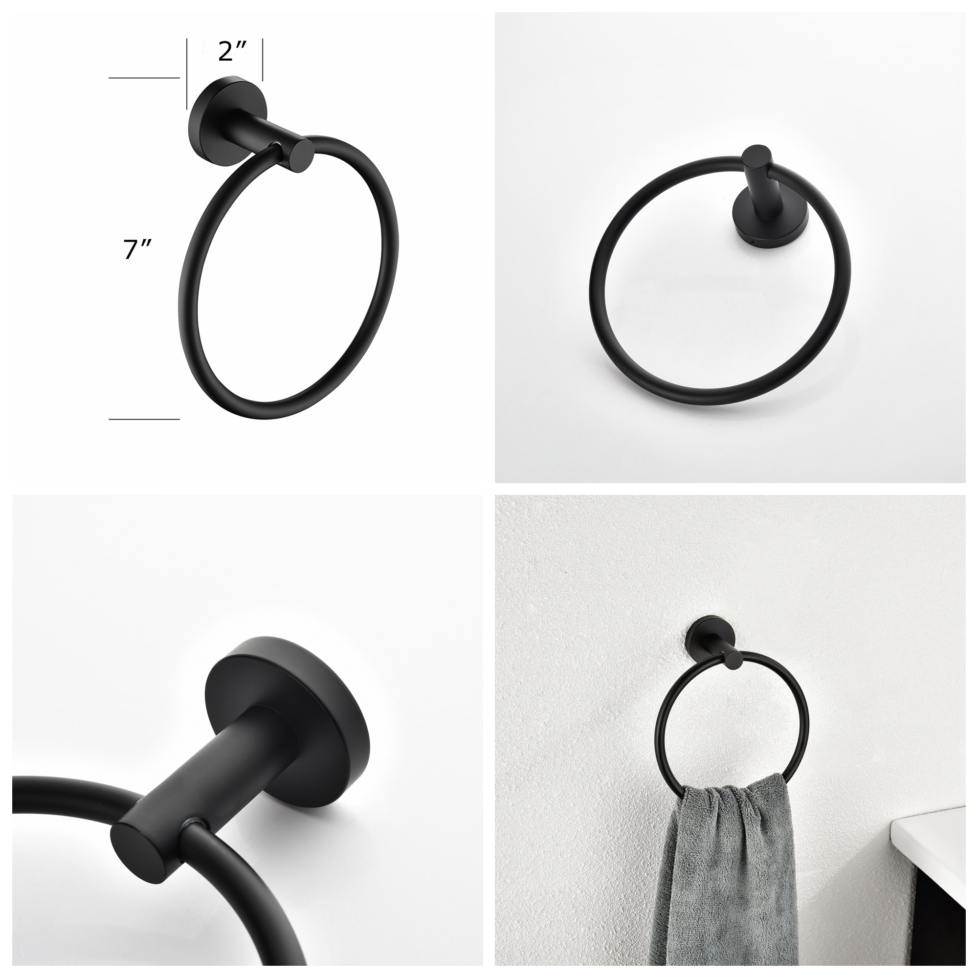 Juego de accesorios para baño en acabado negro mate de 6 piezas WELLFOR - Barra de toalla, porta papel higiénico, argolla para toalla, gancho para bata incluidos WAG08MB