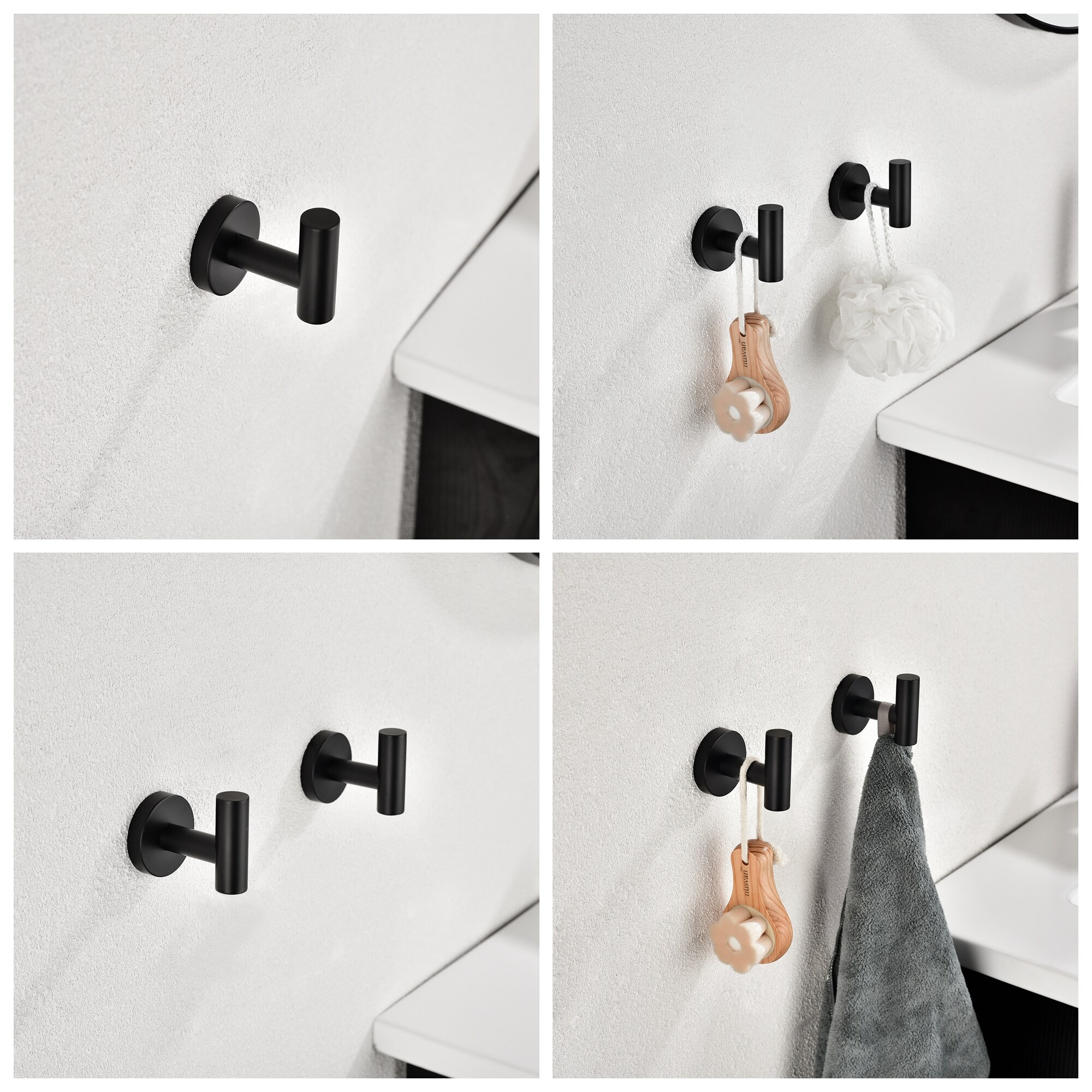 Juego de accesorios para baño en acabado negro mate de 6 piezas WELLFOR - Barra de toalla, porta papel higiénico, argolla para toalla, gancho para bata incluidos WAG08MB
