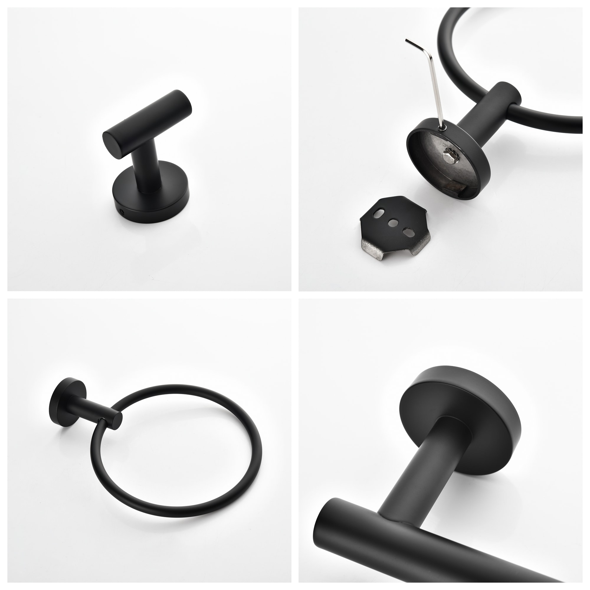 Juego de accesorios para baño en acabado negro mate de 6 piezas WELLFOR - Barra de toalla, porta papel higiénico, argolla para toalla, gancho para bata incluidos WAG08MB