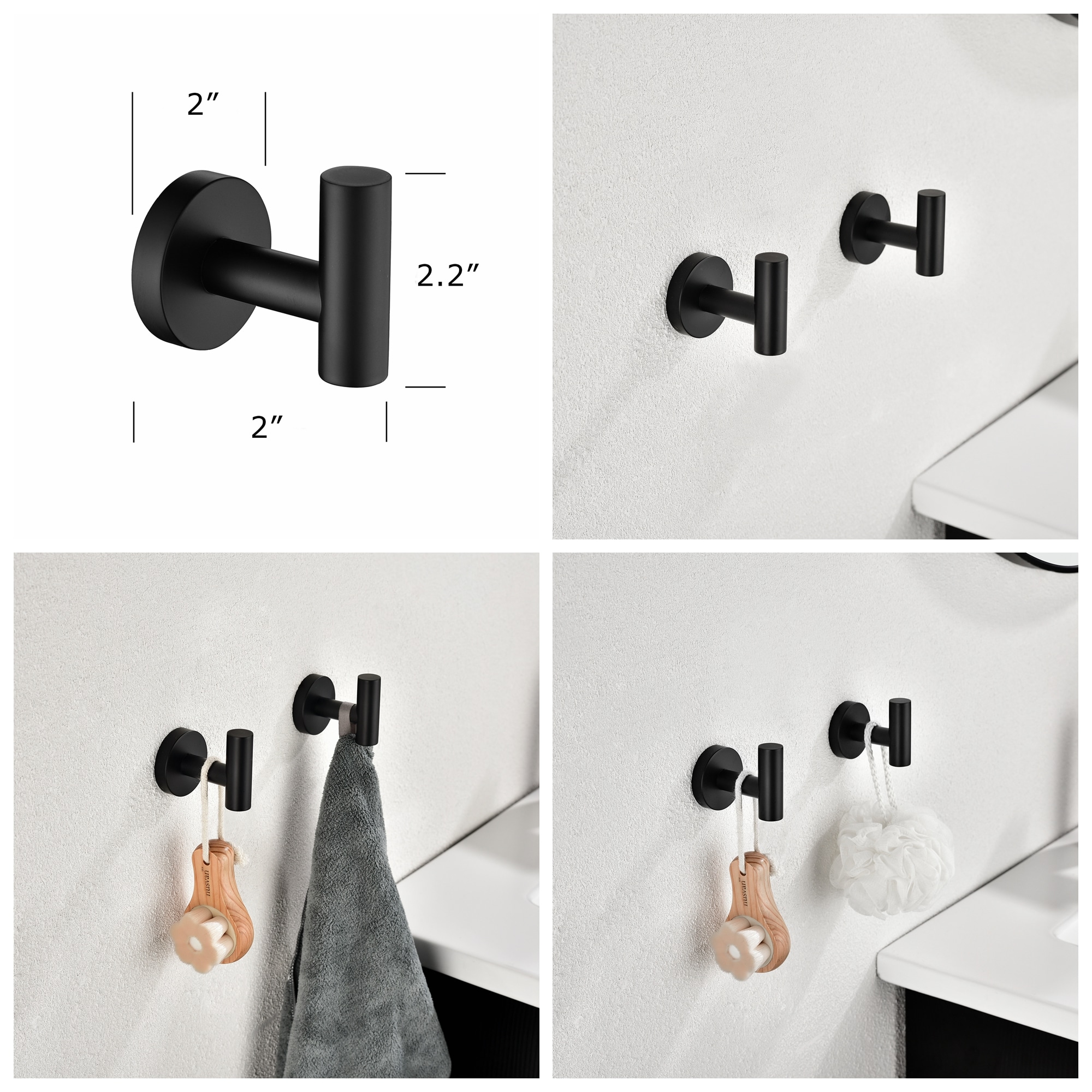 Juego de accesorios para baño en acabado negro mate de 6 piezas WELLFOR - Barra de toalla, porta papel higiénico, argolla para toalla, gancho para bata incluidos WAG08MB