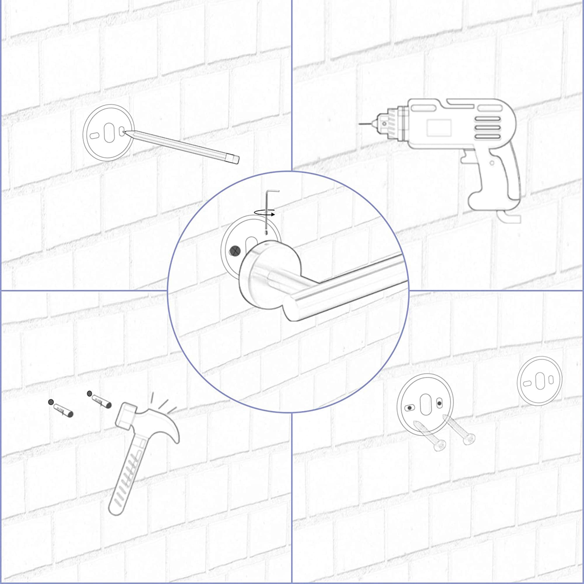 Juego de accesorios para baño en acabado negro mate de 6 piezas WELLFOR - Barra de toalla, porta papel higiénico, argolla para toalla, gancho para bata incluidos WAG08MB