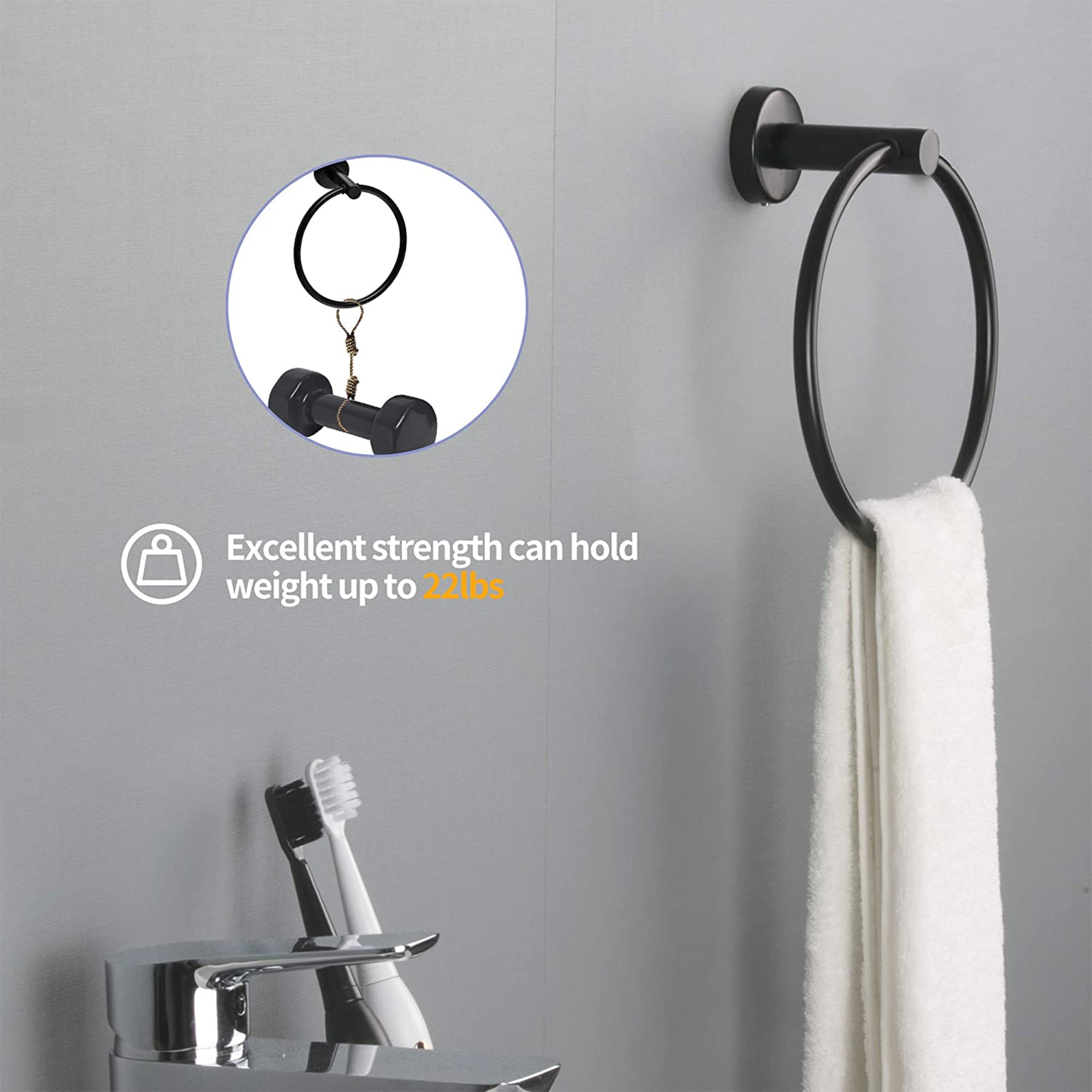 Juego de accesorios para baño en acabado negro mate de 6 piezas WELLFOR - Barra de toalla, porta papel higiénico, argolla para toalla, gancho para bata incluidos WAG08MB