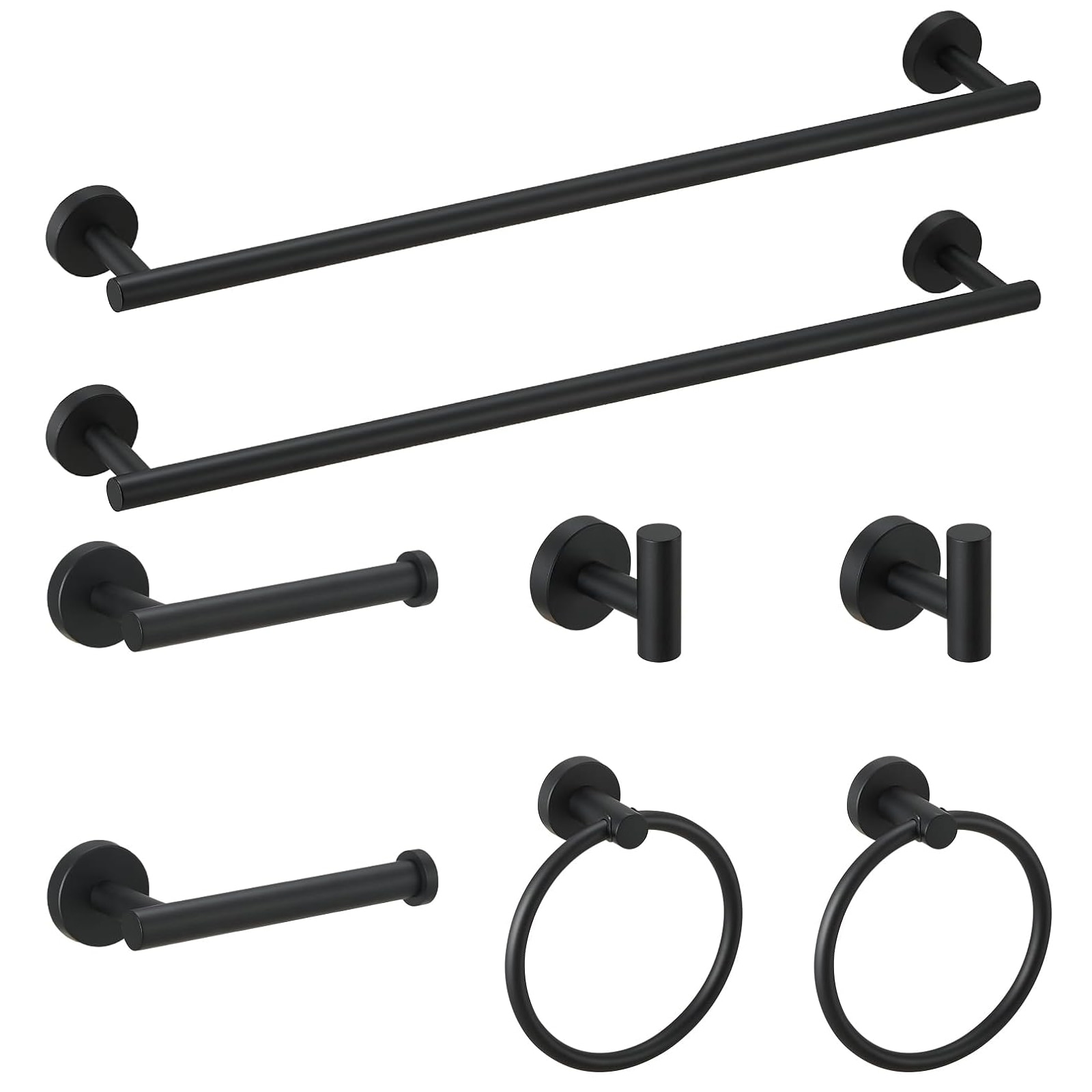 Juego de Accesorios de Baño Decorativos en Negro Mate de 8 Piezas WELLFOR - Barra de Toalla, Portapapel, Argolla de Toalla, Incluido WK0910