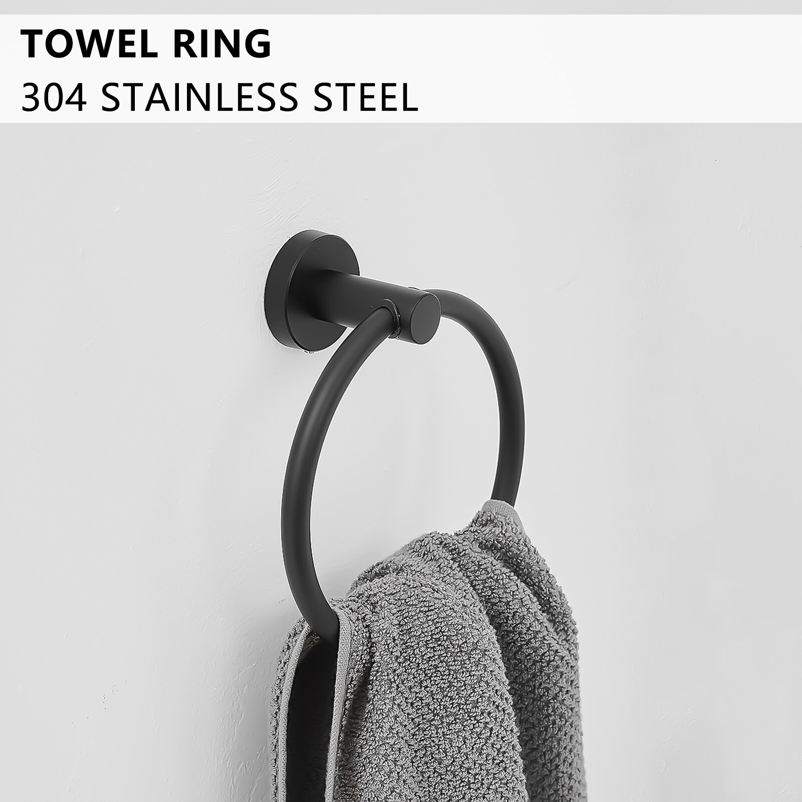 Juego de Accesorios de Baño Decorativos en Negro Mate de 8 Piezas WELLFOR - Barra de Toalla, Portapapel, Argolla de Toalla, Incluido WK0910