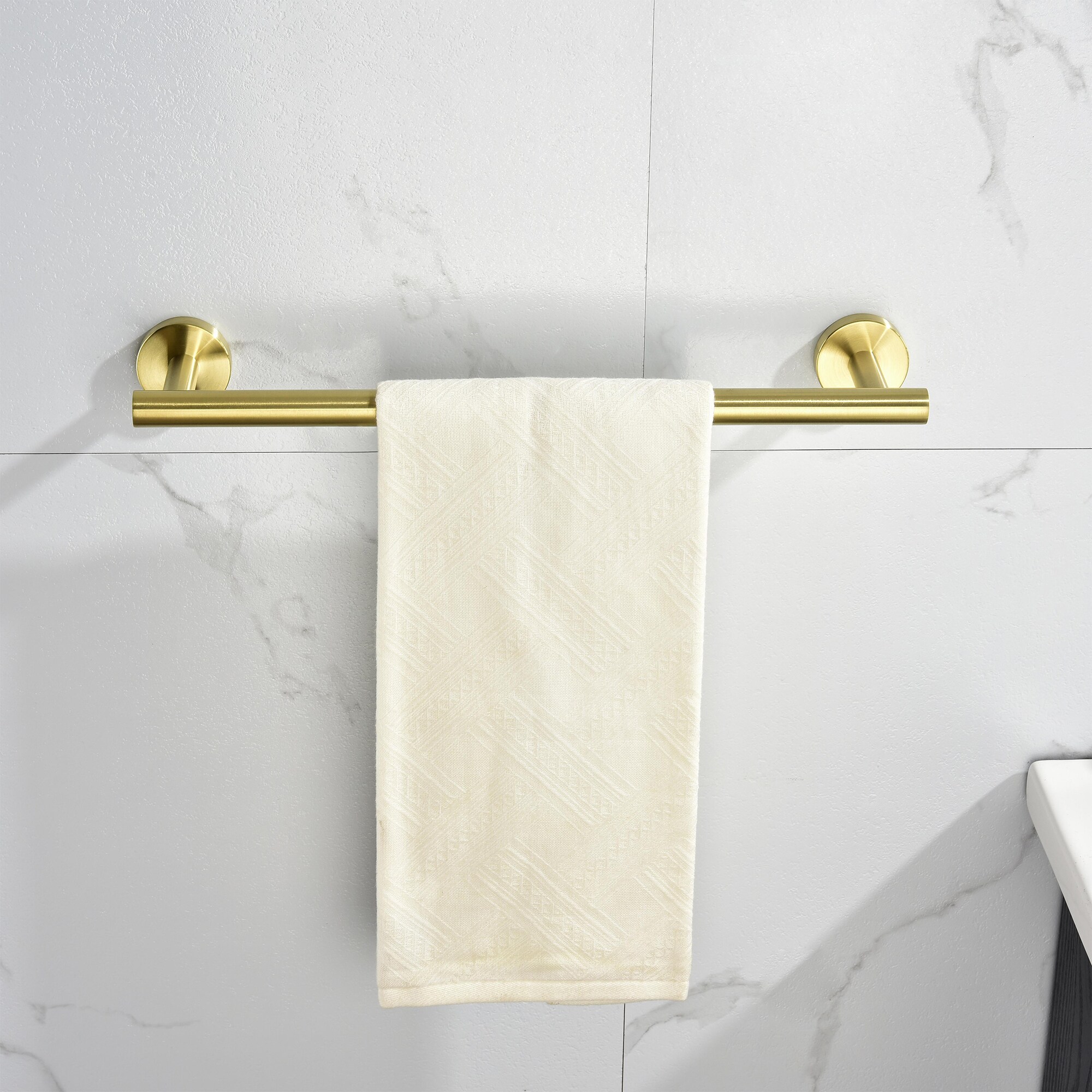 Juego de accesorios de baño estilo oro cepillado de 6 piezas WELLFOR, incluye barra para toallas, porta papel higiénico, argolla para toallas y gancho para batas, modelo WK0911.