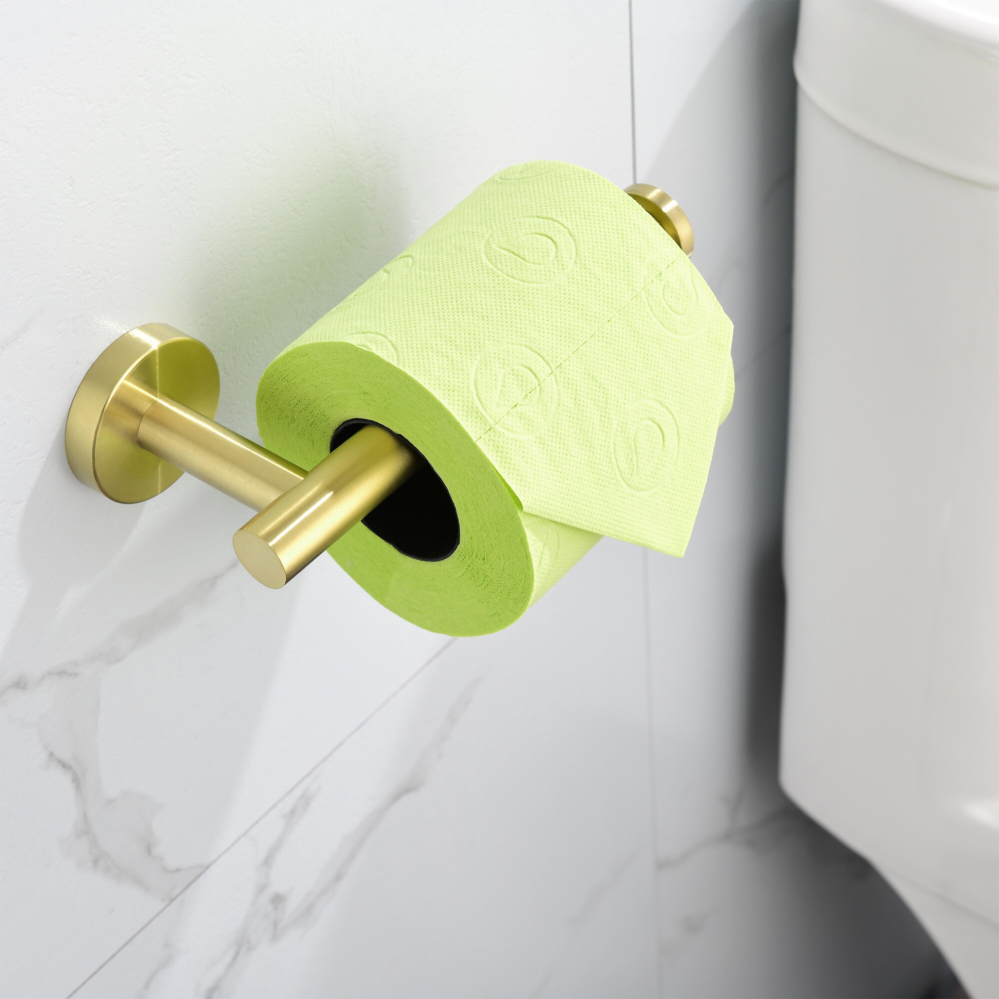 Juego de accesorios de baño estilo oro cepillado de 6 piezas WELLFOR, incluye barra para toallas, porta papel higiénico, argolla para toallas y gancho para batas, modelo WK0911.