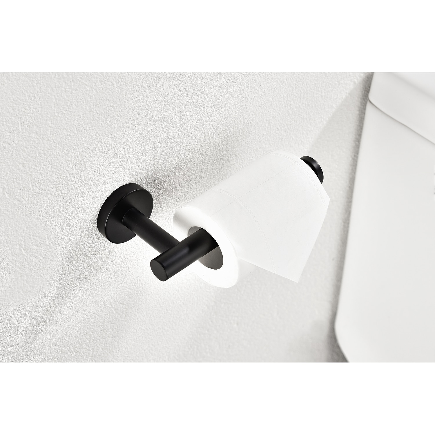 Juego de accesorios para baño en negro mate de 2 piezas Clihome - Porta rollo de papel y papel higiénico decorativo, incluido