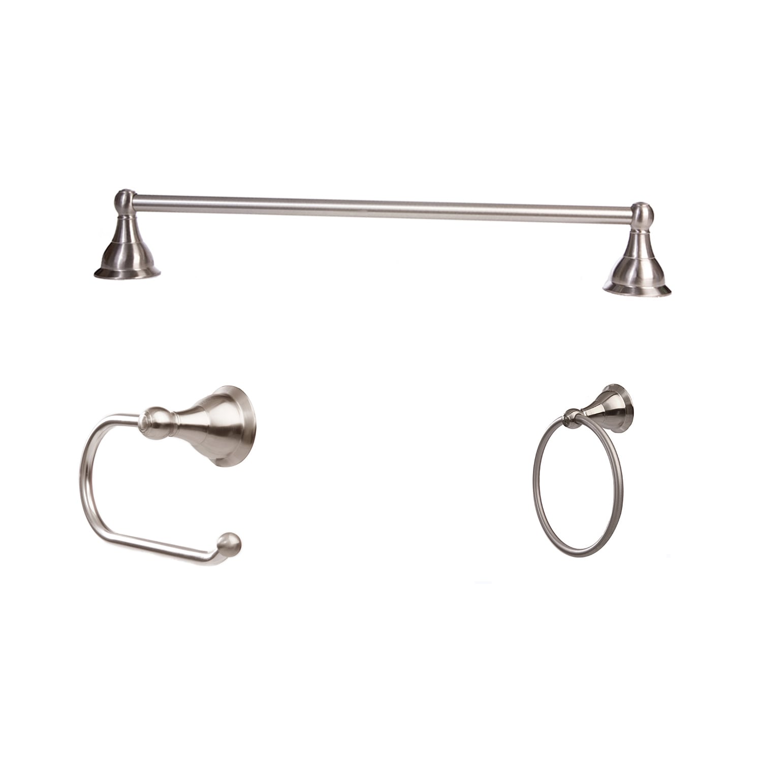 Juego de accesorios decorativos para baño en níquel satinado de 3 piezas ARISTA Summit - Barra de toalla, porta rollo de papel y argolla para toalla incluidos