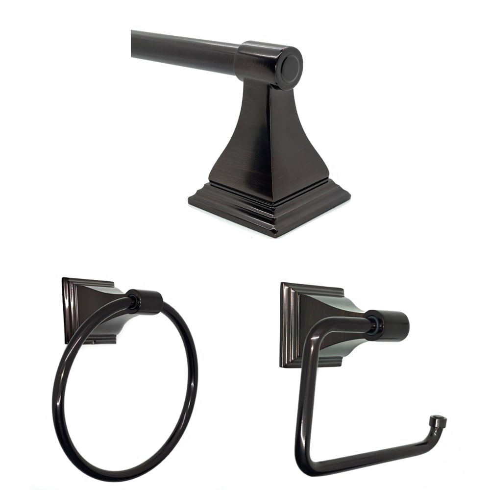 Juego de 3 Piezas de Accesorios de Baño Decorativos en Bronce Aceitado Leonard ARISTA - Barra de Toallas, Porta Rollos de Papel y Aro para Toallas, Incluido 1703-3SET-ORB
