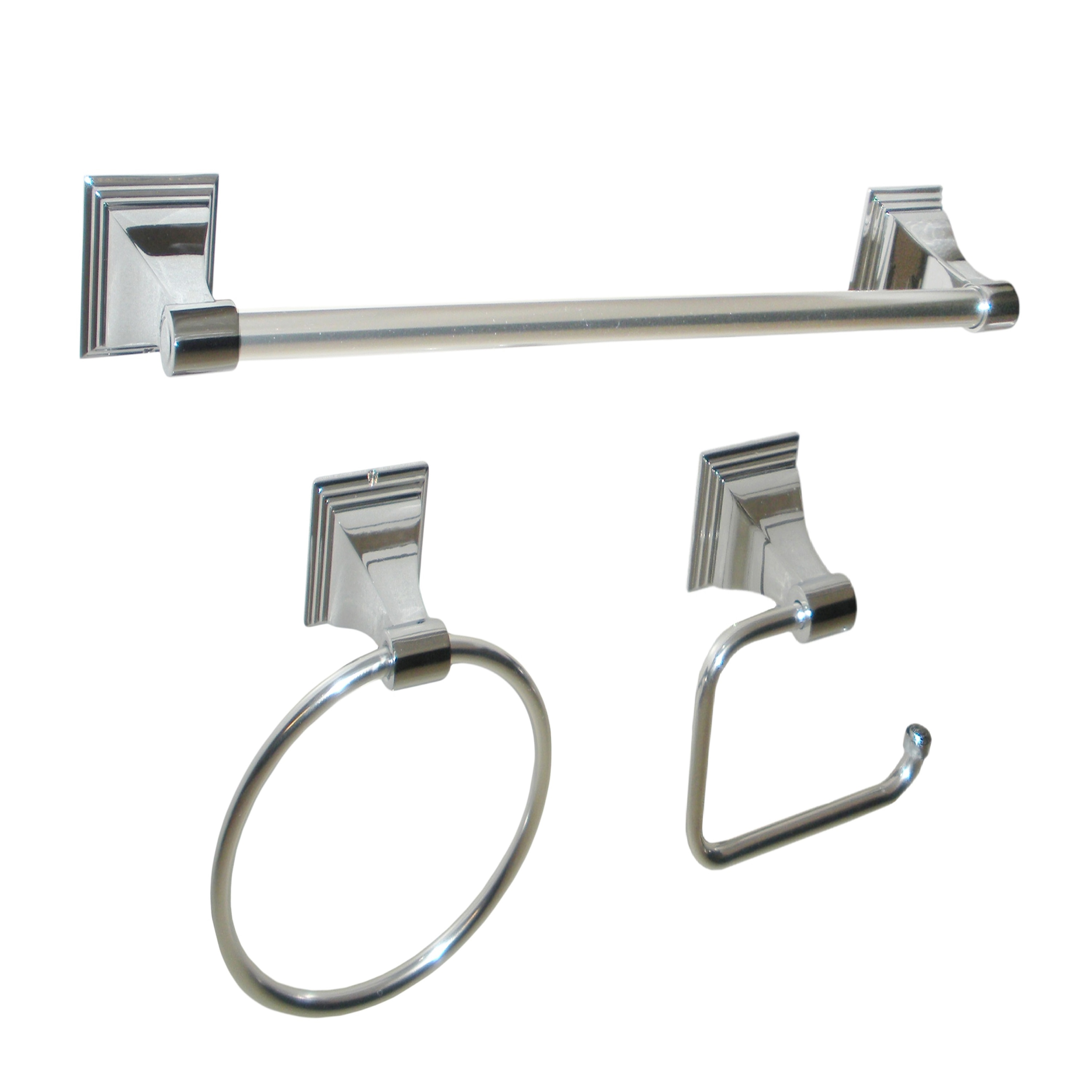 Juego de accesorios de baño decorativos Leonard cromados de 3 piezas ARISTA - Barra de toallas, porta papel higiénico, anillo de toallas incluidos 1701-3SET-CH