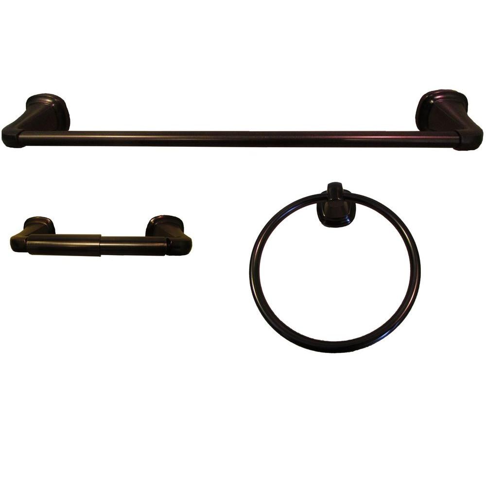 Set de accesorios decorativos para baño en bronce envejecido de 3 piezas ARISTA: Barra para toallas, portarrollos de papel higiénico y argolla para toallas. Incluye el modelo 5703-3SET-ORB.
