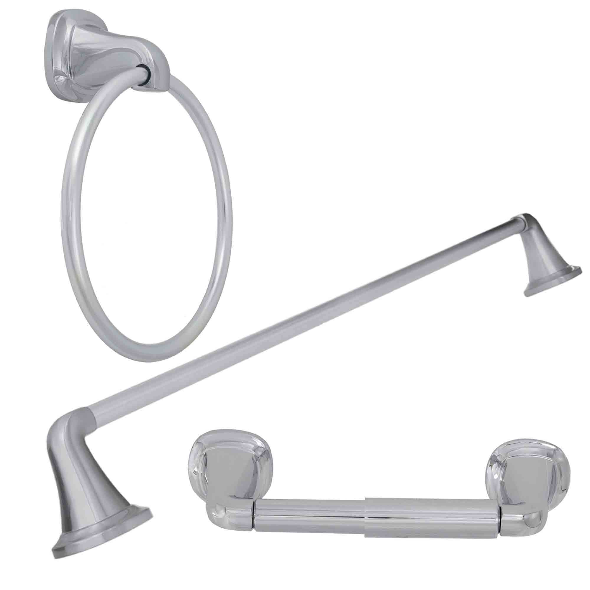 Juego de Accesorios de Baño Decorativos de Cromo Belding de 3 piezas ARISTA - Barra de Toallas, Porta Papel Higiénico y Argolla de Toalla, Incluido 5701-3SET-CH