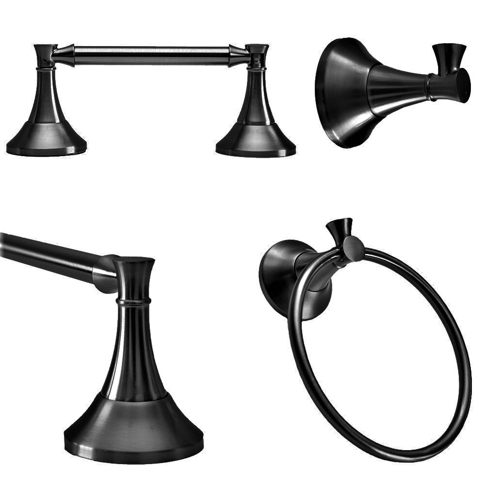 Juego de accesorios de baño decorativos en acabado mate negro de 4 piezas Arlington - Barra de toalla, porta papel higiénico, anillo de toalla, gancho para bata incluidos 2705-4SET-MB