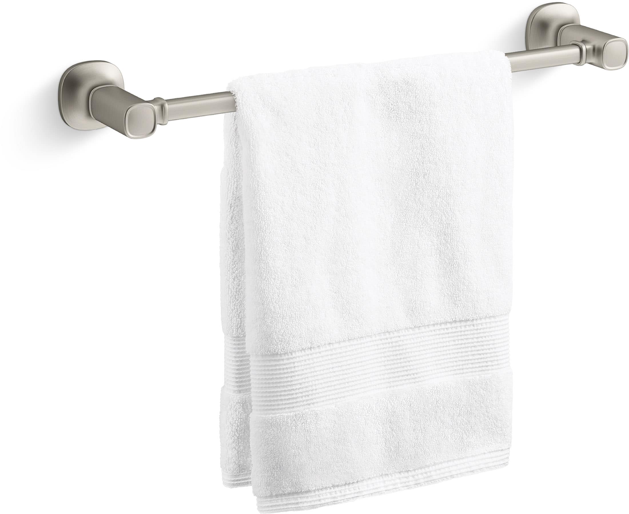 Juego de accesorios decorativos para baño de 3 piezas en níquel cepillado vibrante Ealing de KOHLER, incluye barra de toallas, porta papel higiénico y argolla para toallas (R31070-BN)