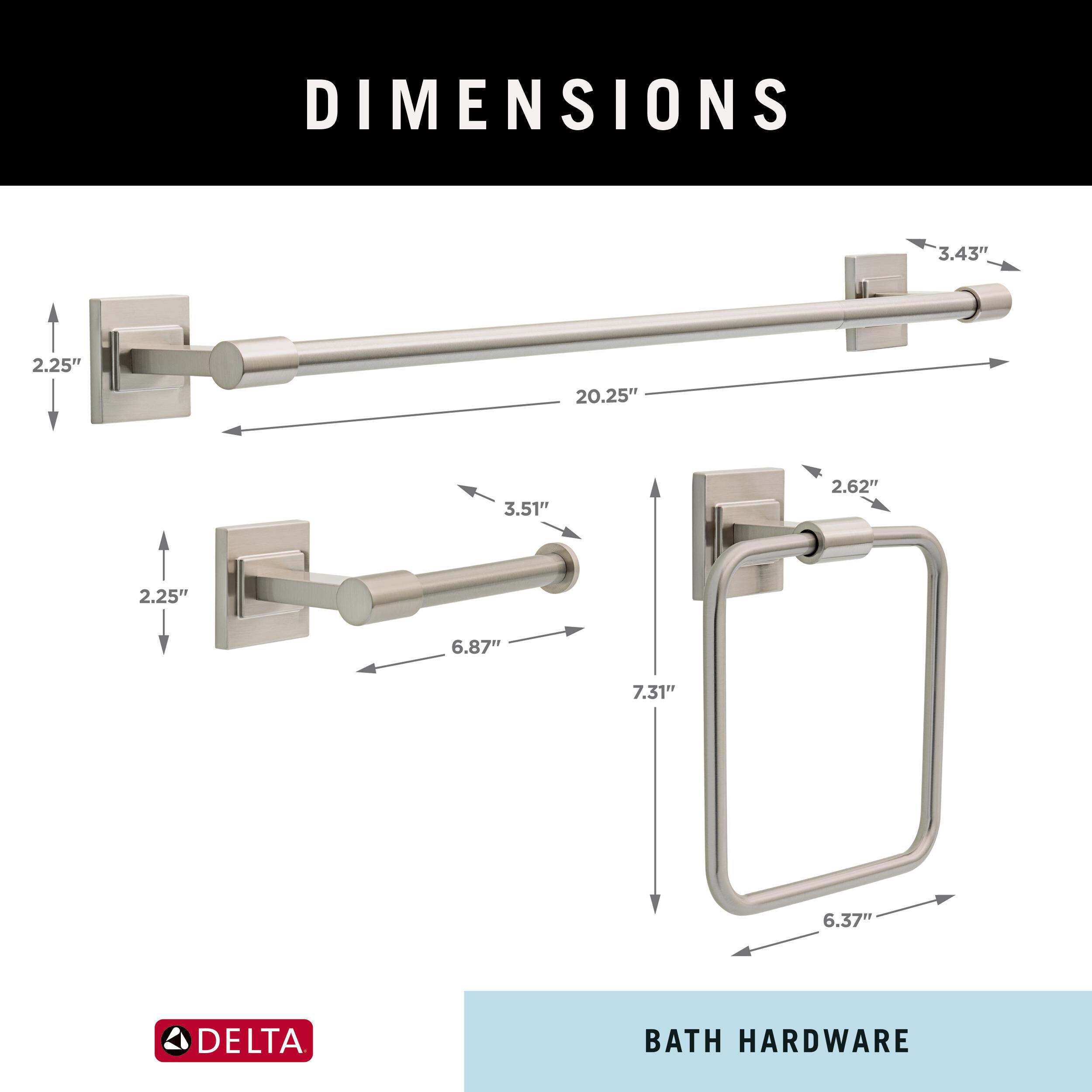 Juego de accesorios decorativos para baño en níquel cepillado con protección McLaren Spotshield de 3 piezas Delta: Barra de toalla, portarrollos de papel higiénico y anillo de toalla incluidos MCL63-BN