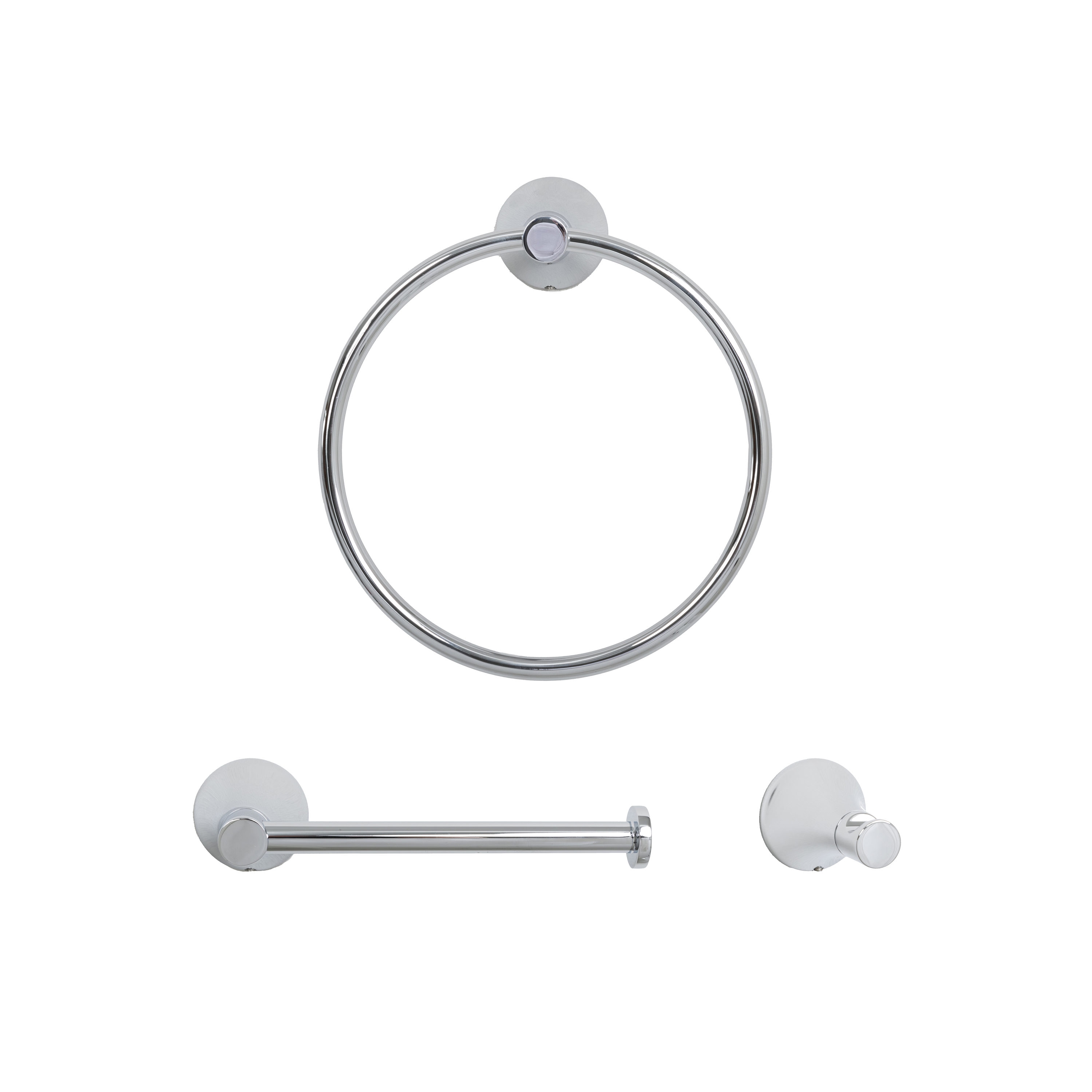 Juego de accesorios de baño decorativos de 3 piezas en cromo Livorno de Italia: Portarrollos, Argolla para toalla, Gancho para bata incluidos LV234SET