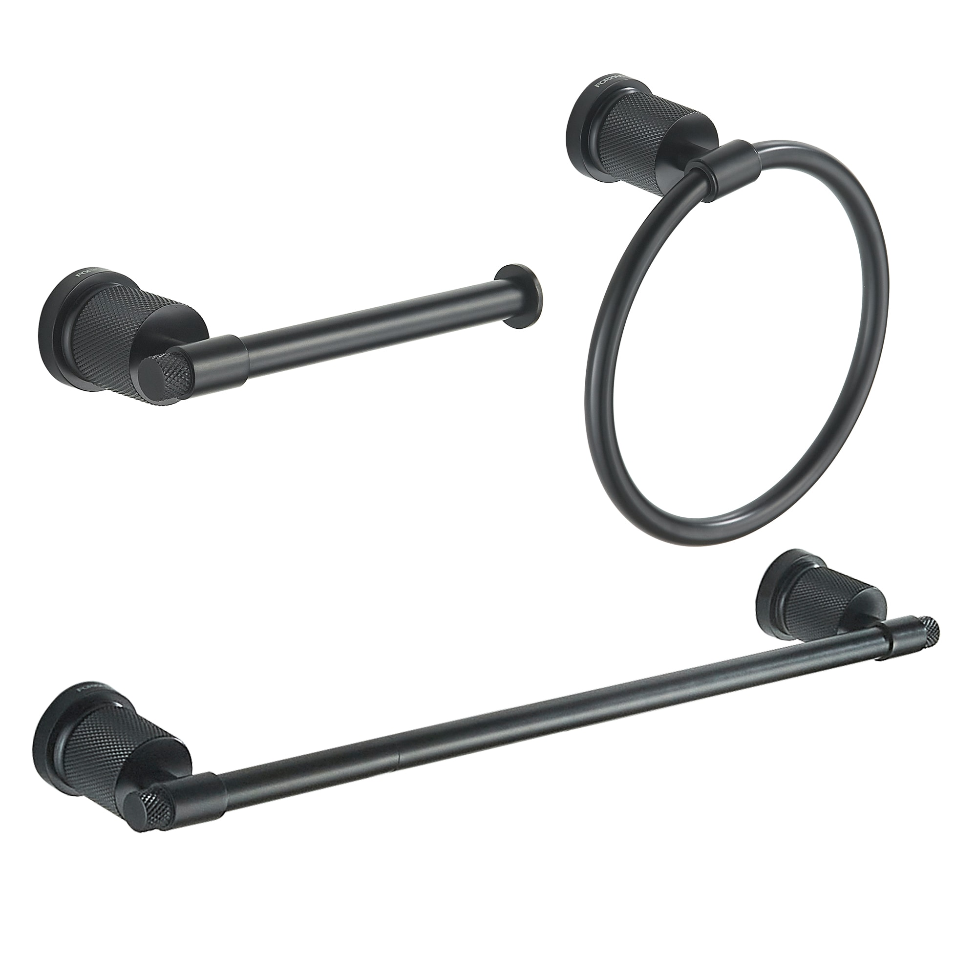 Juego de baño decorativo de 3 piezas en negro: Barra de toalla, portarrollos y aro para toalla marca FORIOUS, incluido LL19011B3A.