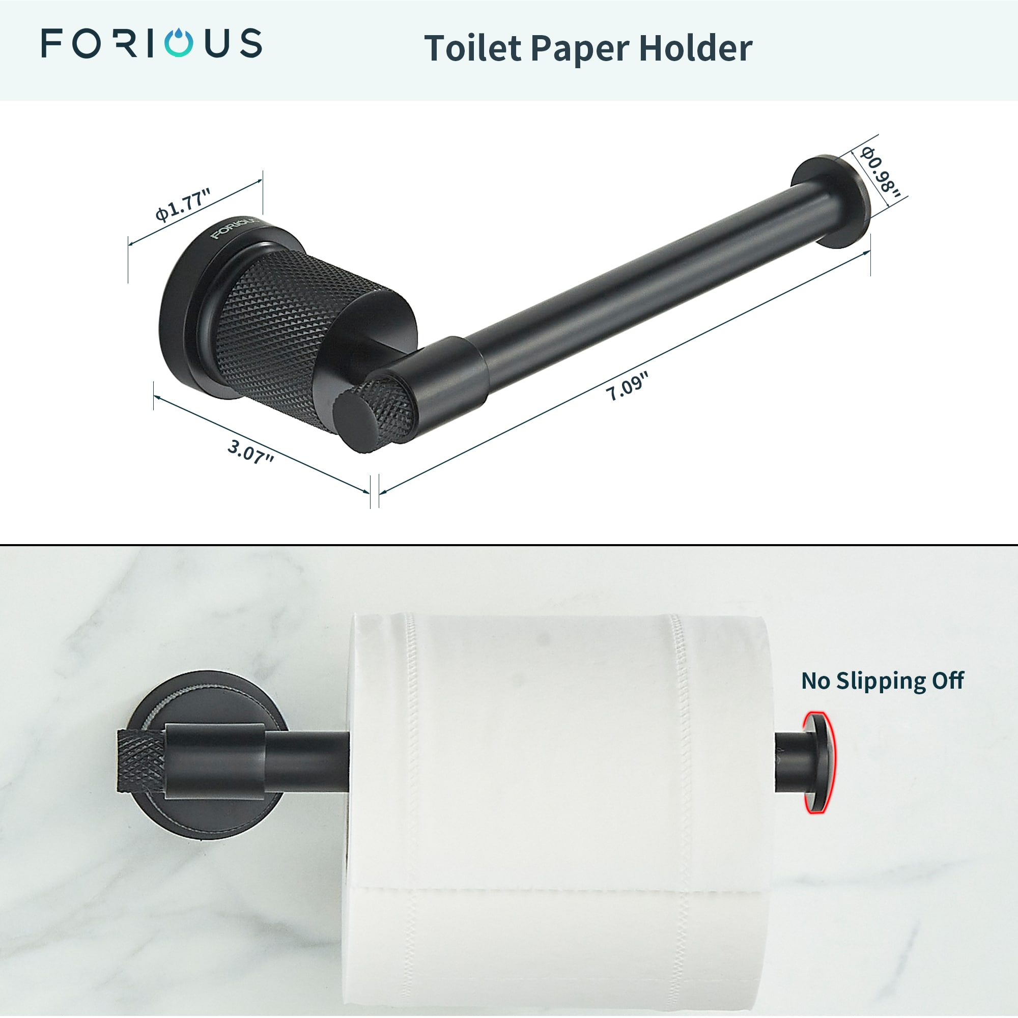 Juego de baño decorativo de 3 piezas en negro: Barra de toalla, portarrollos y aro para toalla marca FORIOUS, incluido LL19011B3A.