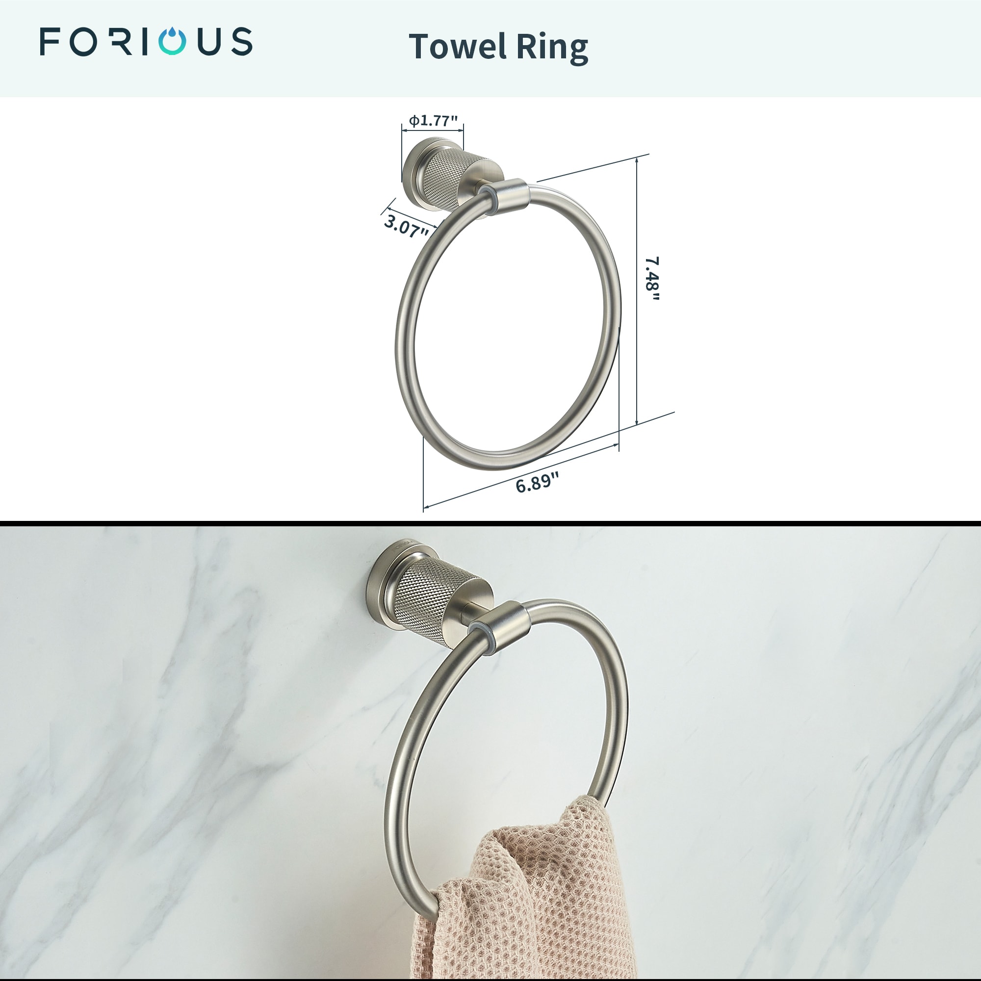 Juego de accesorios de baño decorativos de níquel cepillado de 3 piezas - Barra de toallas, porta papel higiénico, anillo de toalla incluido LL19011BN3A