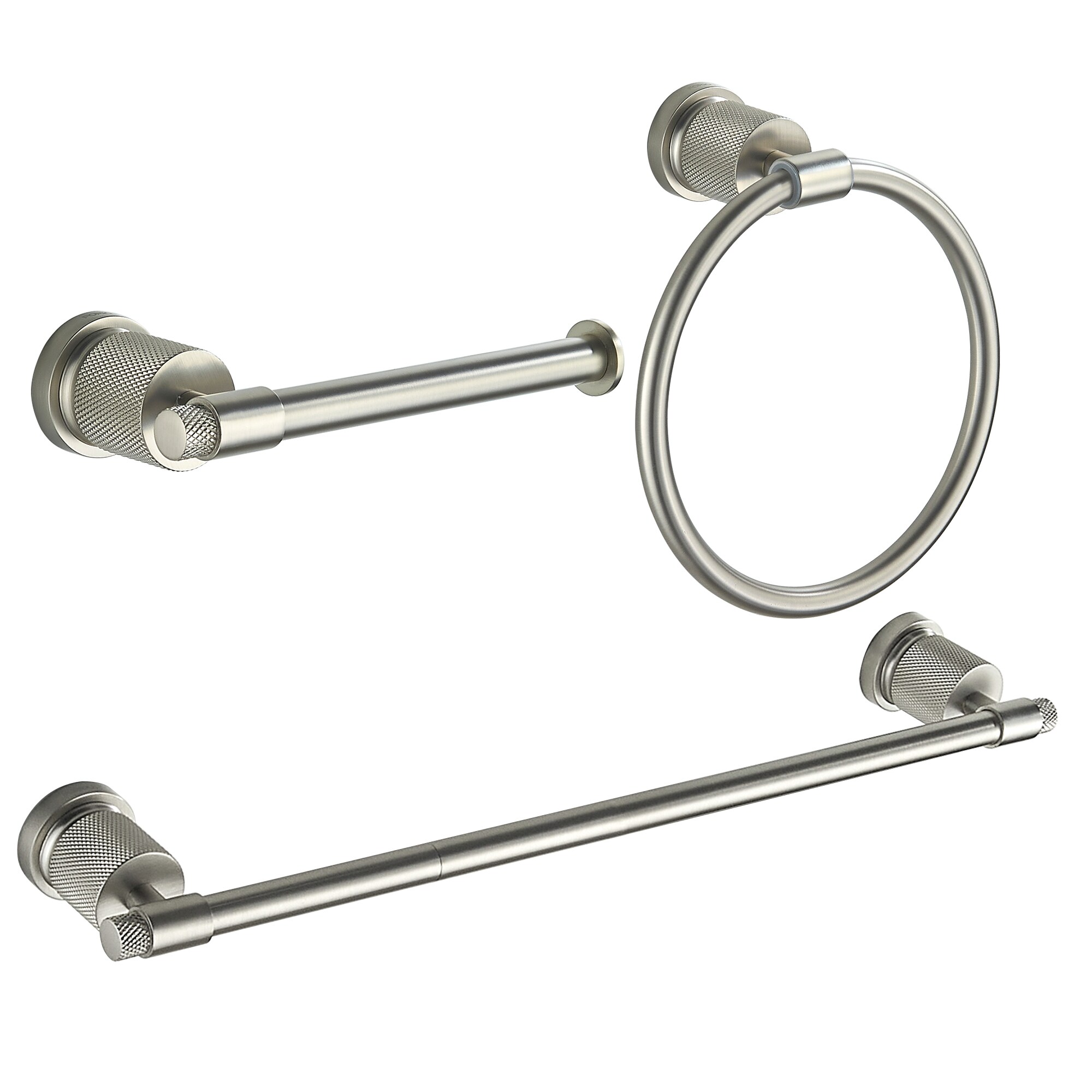 Juego de accesorios de baño decorativos de níquel cepillado de 3 piezas - Barra de toallas, porta papel higiénico, anillo de toalla incluido LL19011BN3A