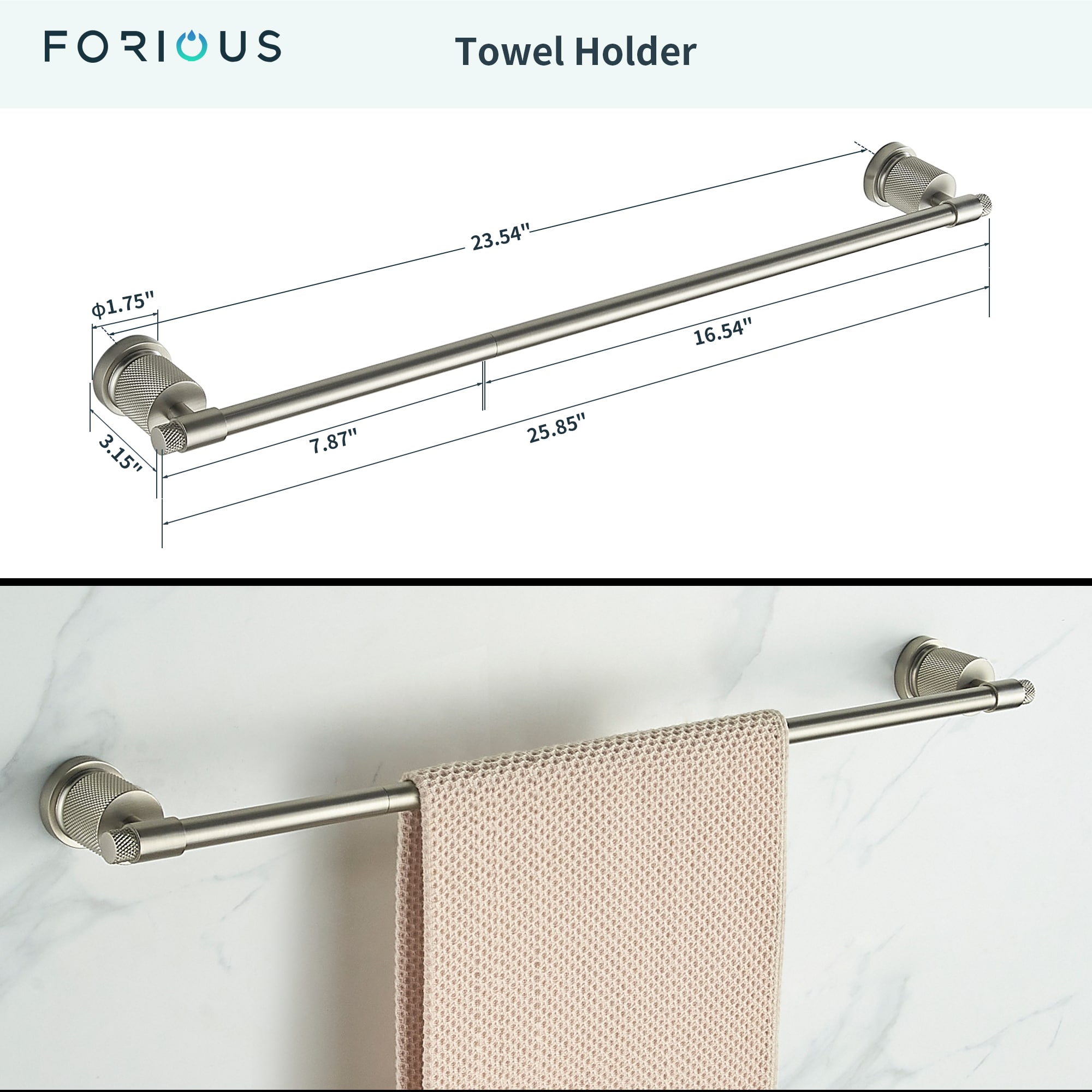 Juego de accesorios de baño decorativos de níquel cepillado de 3 piezas - Barra de toallas, porta papel higiénico, anillo de toalla incluido LL19011BN3A