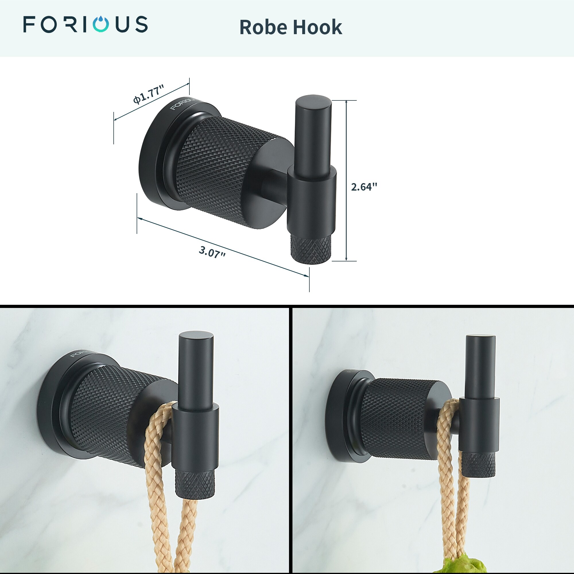Juego de accesorios de baño decorativos en negro de 4 piezas: barra para toallas, portarrollos de papel higiénico, gancho para batas incluido LL19011B4C