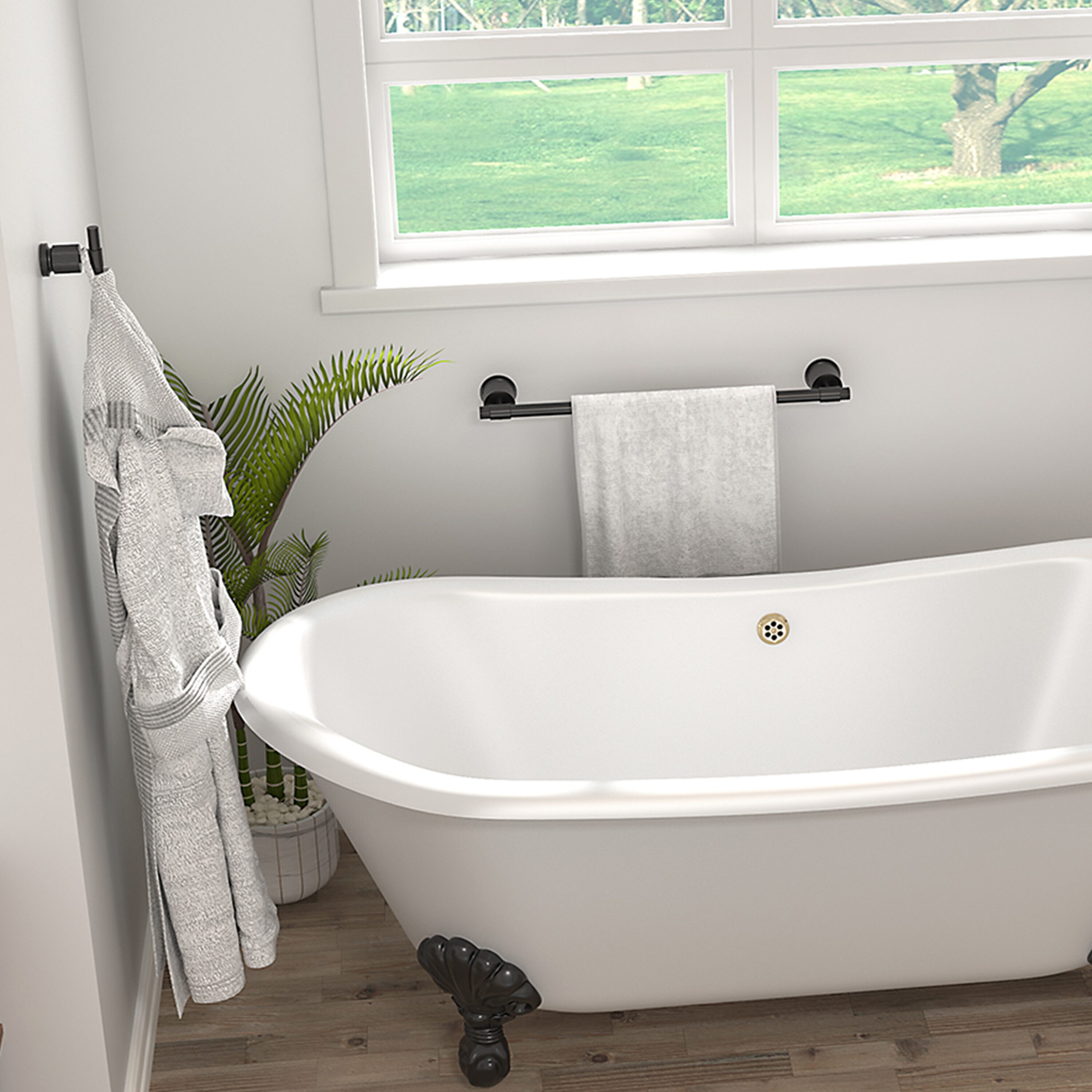 Juego de accesorios de baño decorativos en negro de 4 piezas: barra para toallas, portarrollos de papel higiénico, gancho para batas incluido LL19011B4C