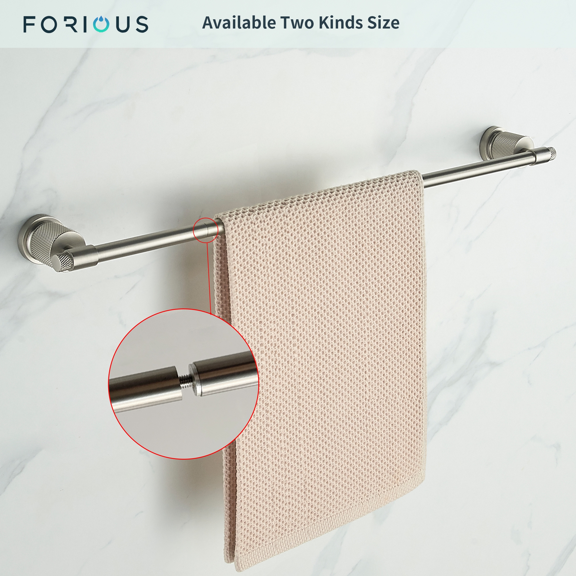 Juego de Accesorios Decorativos para Baño de 4 Piezas en Níquel Cepillado - Barra de Toallas, Porta Papel Higiénico, Gancho para Batas incluido LL19011BN4C