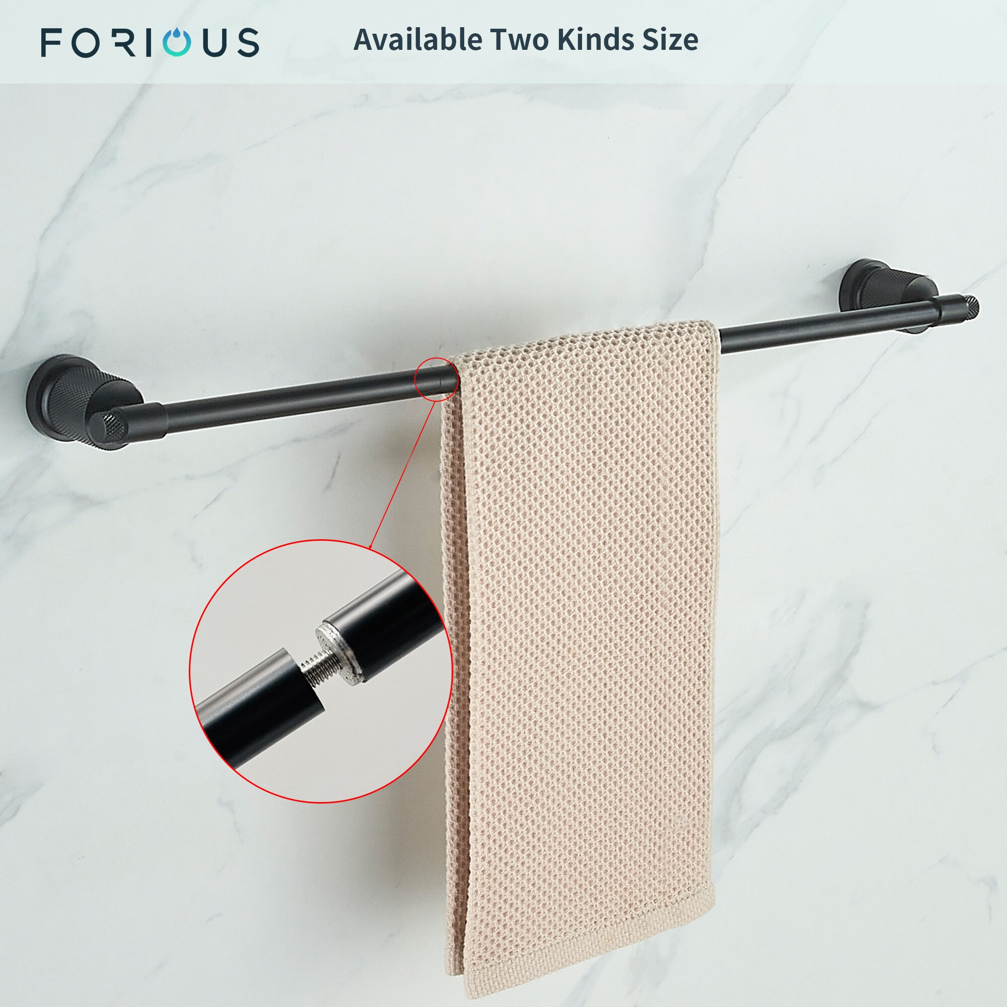 Juego de Accesorios de Baño Decorativos en Negro de 4 Piezas FORIOUS, Incluye Barra de Toalla, Portarrollos de Papel, Anillo de Toalla y Gancho para Bata LL19011B4A