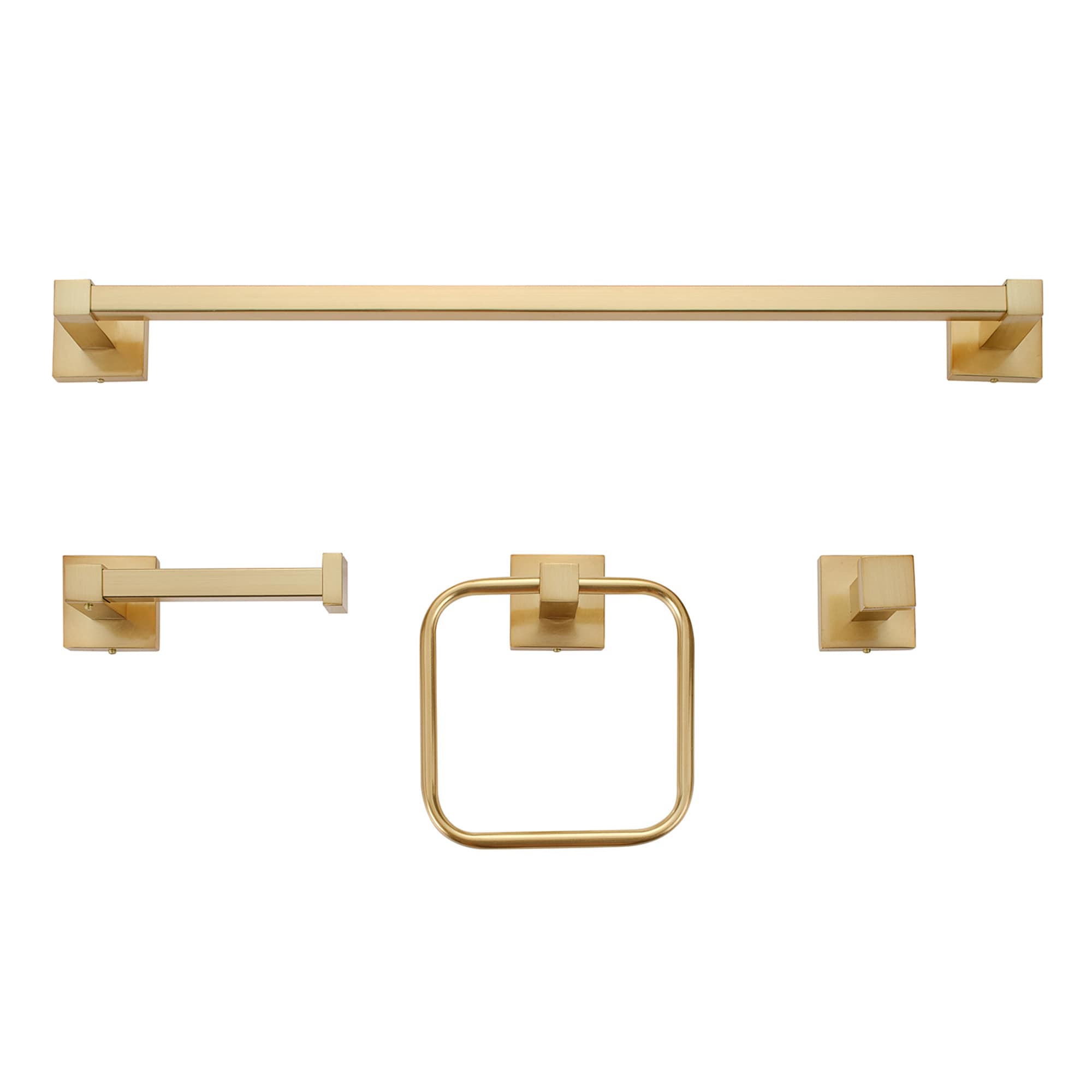 Juego de accesorios de baño decorativos de 4 piezas en latón mate Dakota, incluye barra de toalla, portarrollos, anillo de toalla y gancho para bata