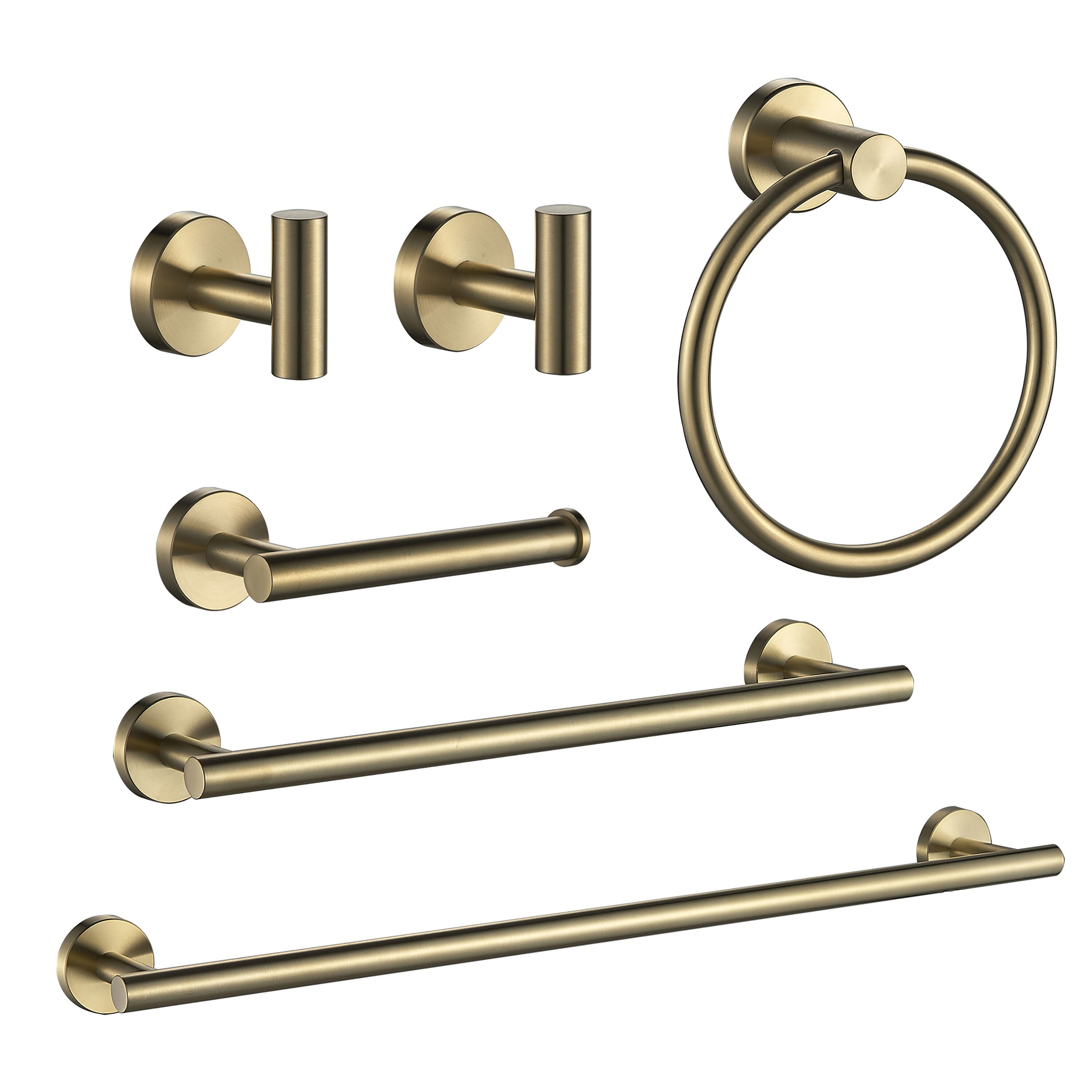 Juego de Accesorios de Baño Decorativos en Oro de 6 Piezas Forious - Barra de Toallas, Porta Papel de Baño, Argolla de Toalla, Gancho para Bata incluido LL0216G-6