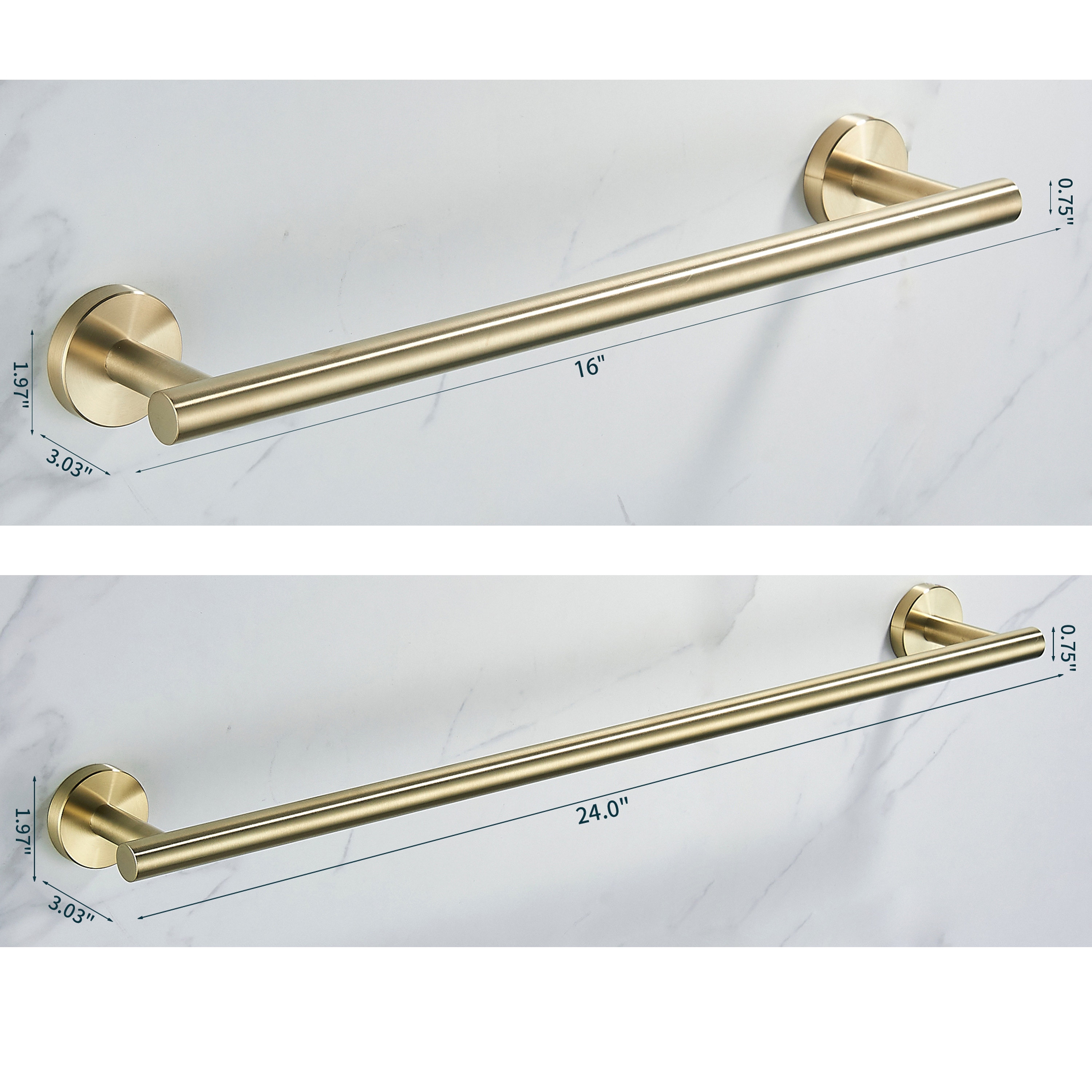 Juego de Accesorios de Baño Decorativos en Oro de 6 Piezas Forious - Barra de Toallas, Porta Papel de Baño, Argolla de Toalla, Gancho para Bata incluido LL0216G-6