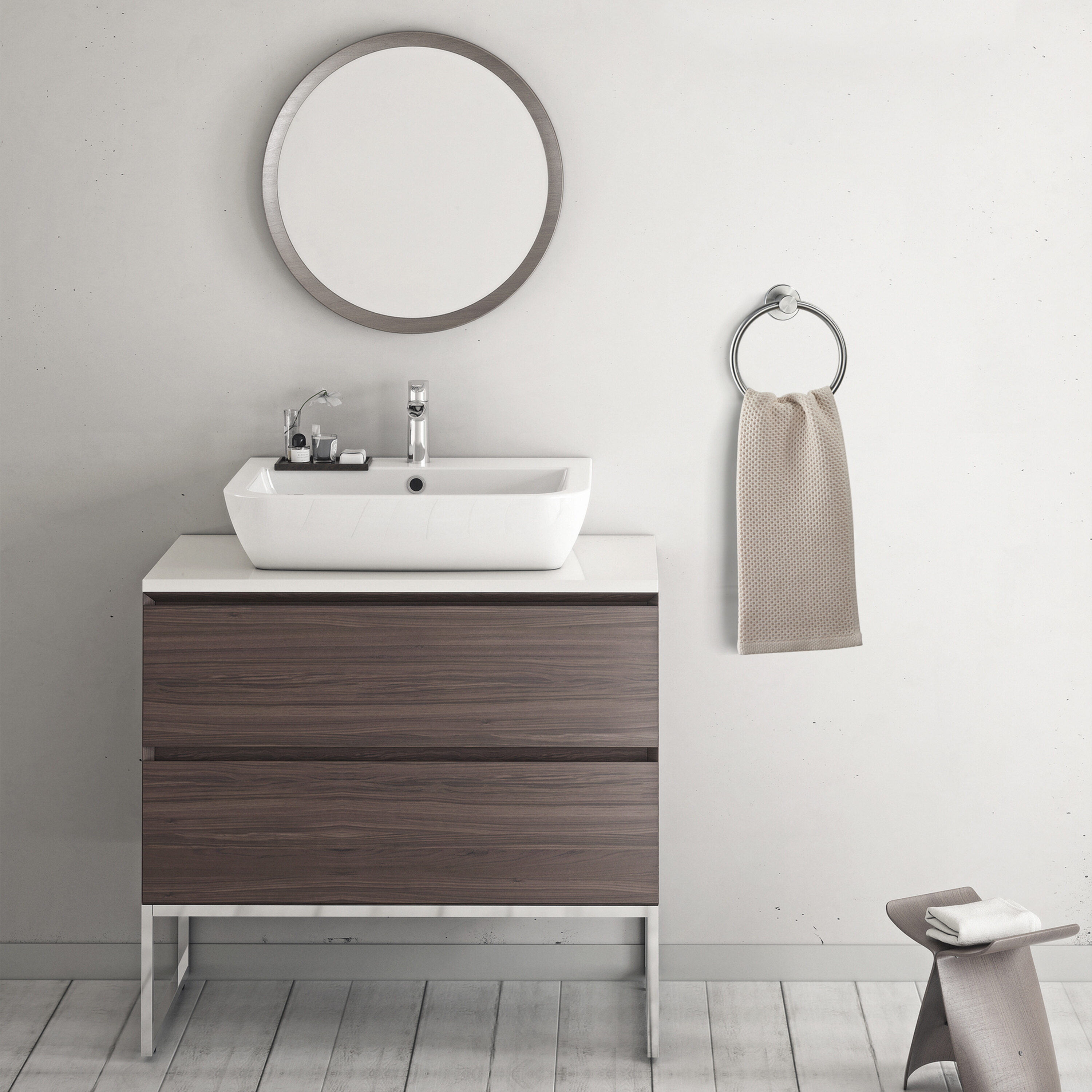 Juego de accesorios decorativos para baño de 5 piezas en níquel cepillado FORIOUS: barra de toallas, porta papel, argolla de toalla y gancho para bata incluidos LL0216BN-5.