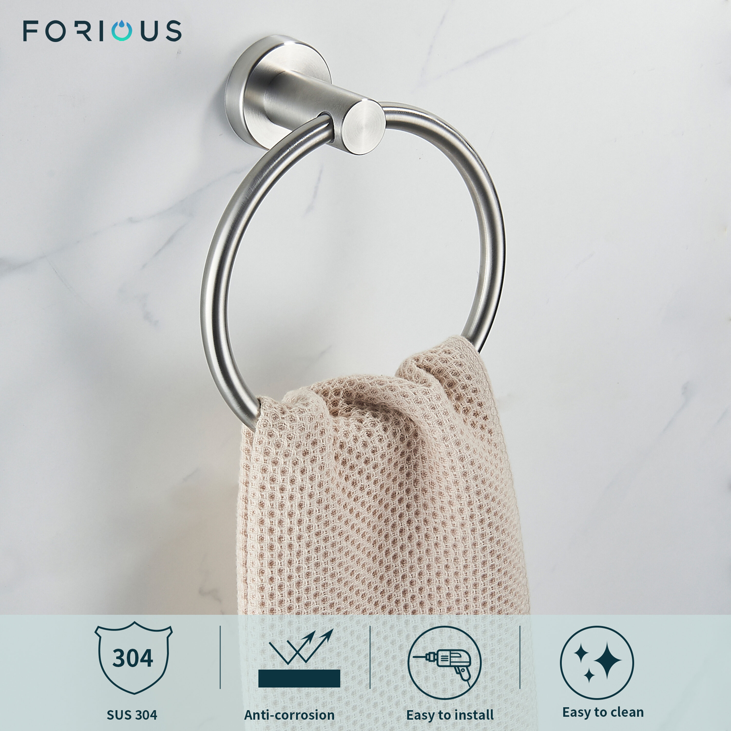 Juego de Accesorios de Baño Decorativos de Níquel Cepillado de 6 Piezas: Barra de Toallas, Porta Papel Higiénico, Anillo de Toallas, Gancho para Batas incluido LL0216BN-6