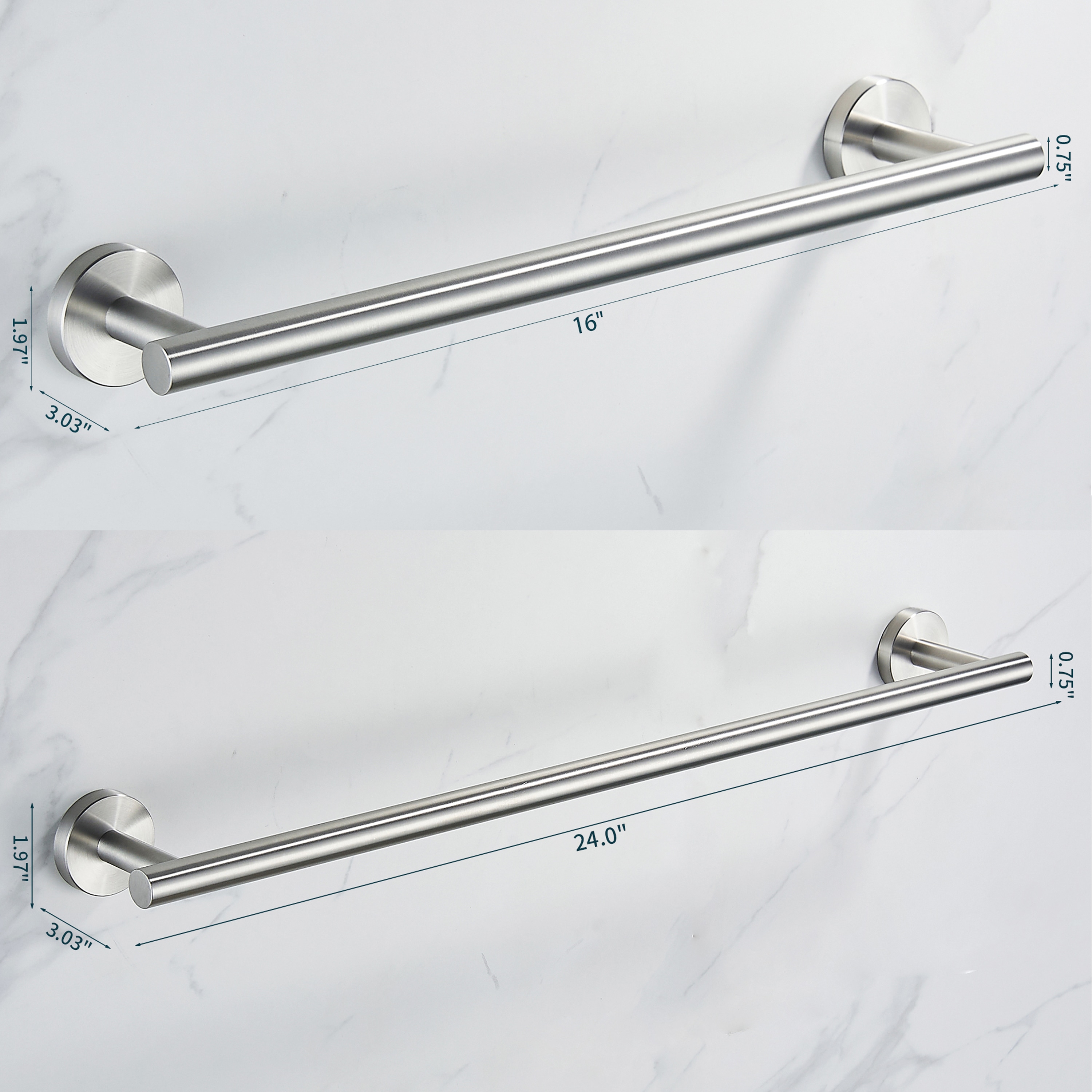 Juego de Accesorios de Baño Decorativos de Níquel Cepillado de 6 Piezas: Barra de Toallas, Porta Papel Higiénico, Anillo de Toallas, Gancho para Batas incluido LL0216BN-6