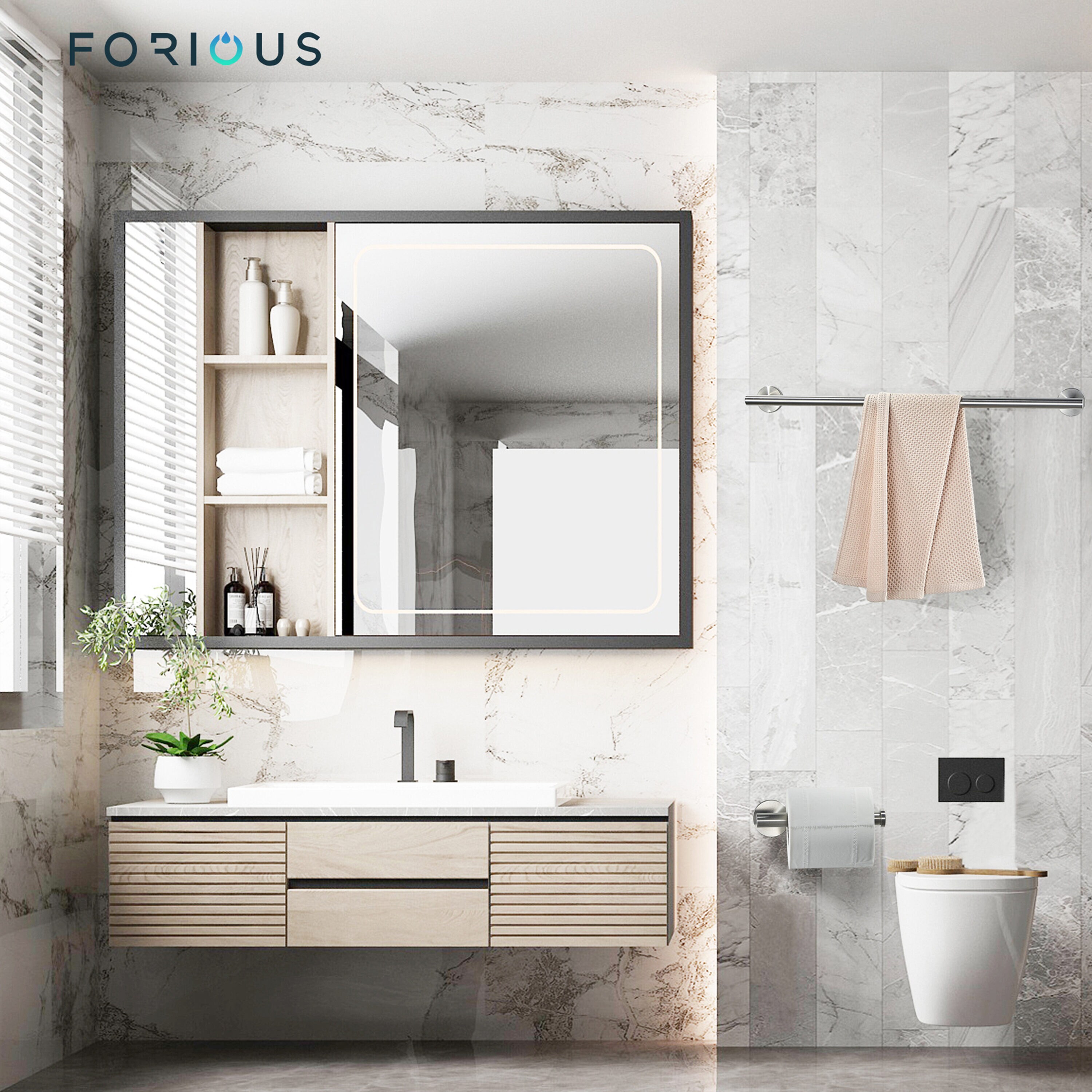 Juego de Accesorios de Baño Decorativos de Níquel Cepillado de 6 Piezas: Barra de Toallas, Porta Papel Higiénico, Anillo de Toallas, Gancho para Batas incluido LL0216BN-6