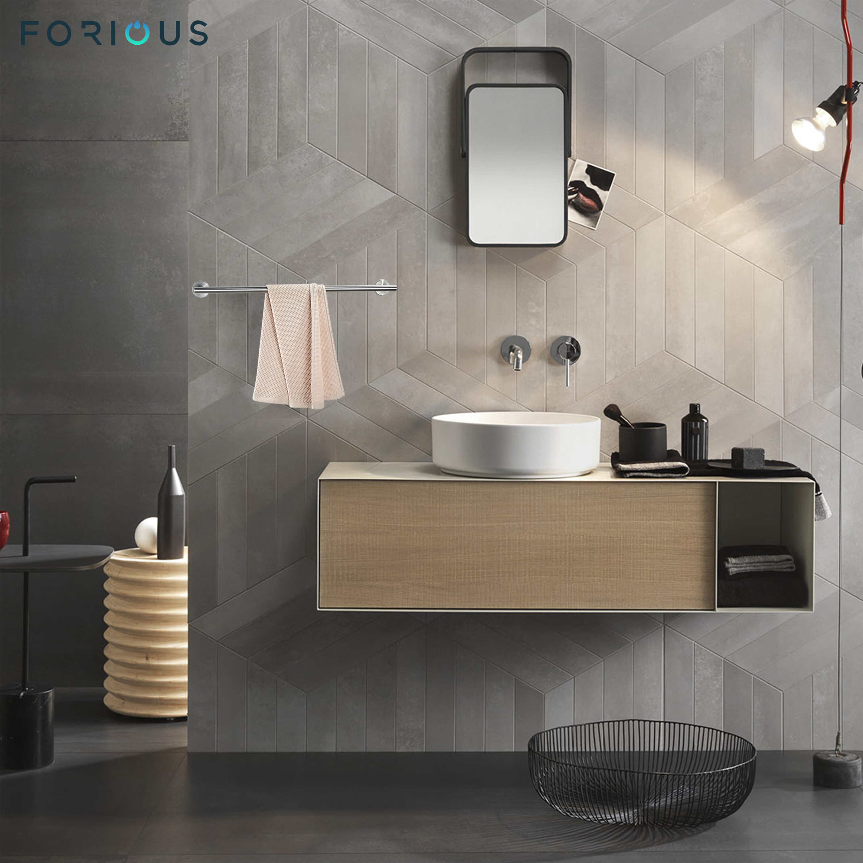 Juego de Accesorios de Baño Decorativos de Níquel Cepillado de 6 Piezas: Barra de Toallas, Porta Papel Higiénico, Anillo de Toallas, Gancho para Batas incluido LL0216BN-6