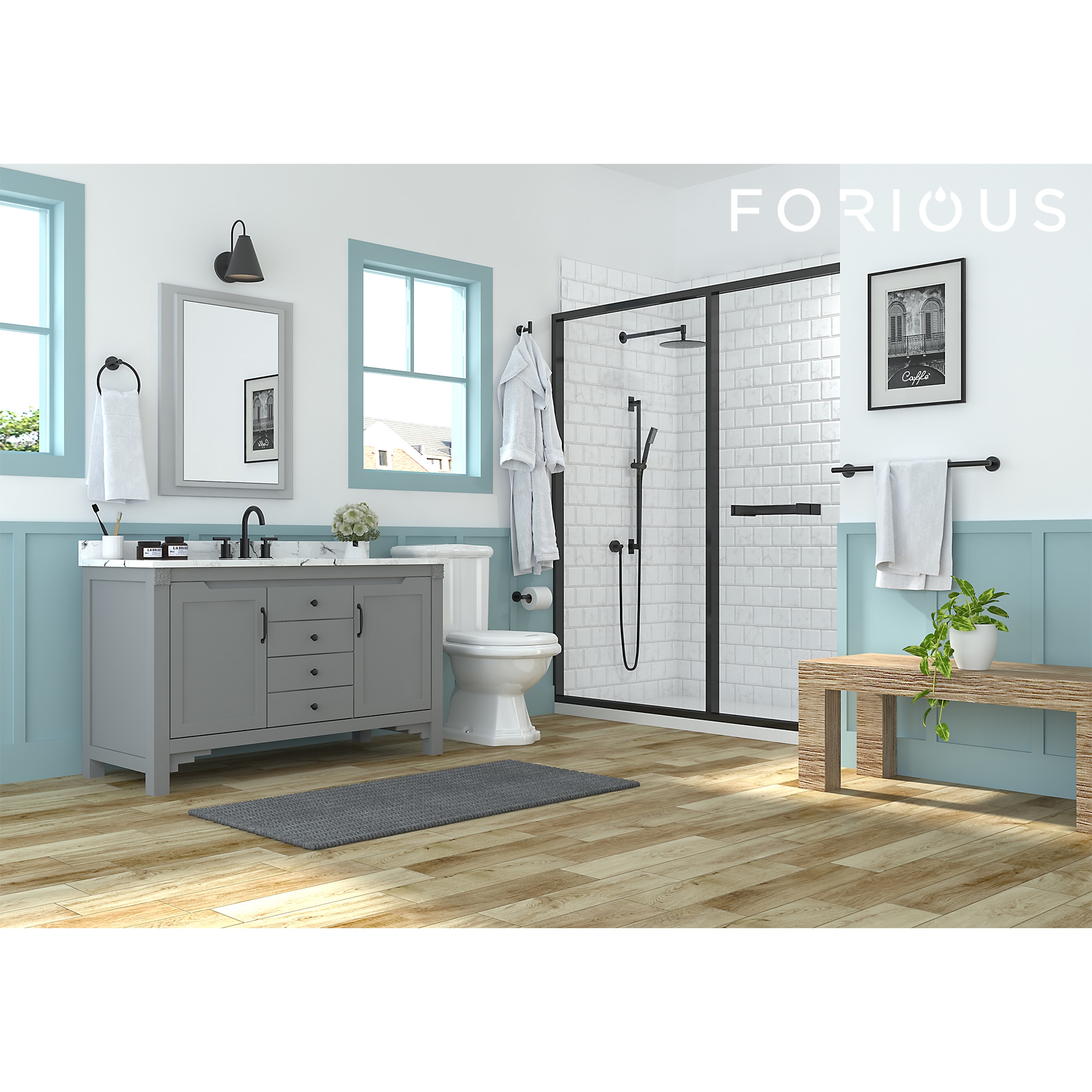 Juego de 6 Piezas de Accesorios de Baño Decorativos en Negro - Barra de Toallas, Portarrollos, Argolla de Toalla, Gancho de Bata incluidos LL0216B-6
