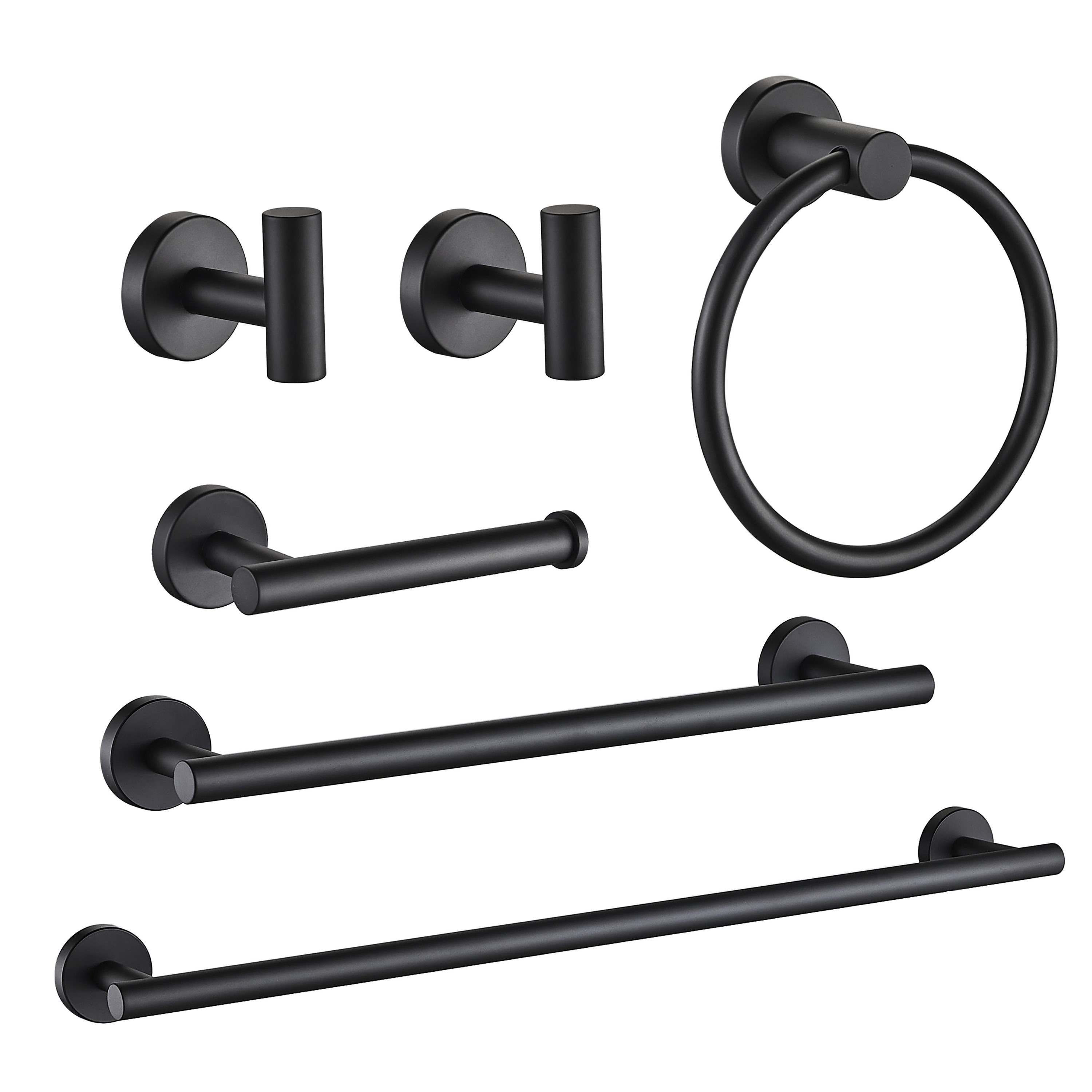 Juego de 6 Piezas de Accesorios de Baño Decorativos en Negro - Barra de Toallas, Portarrollos, Argolla de Toalla, Gancho de Bata incluidos LL0216B-6