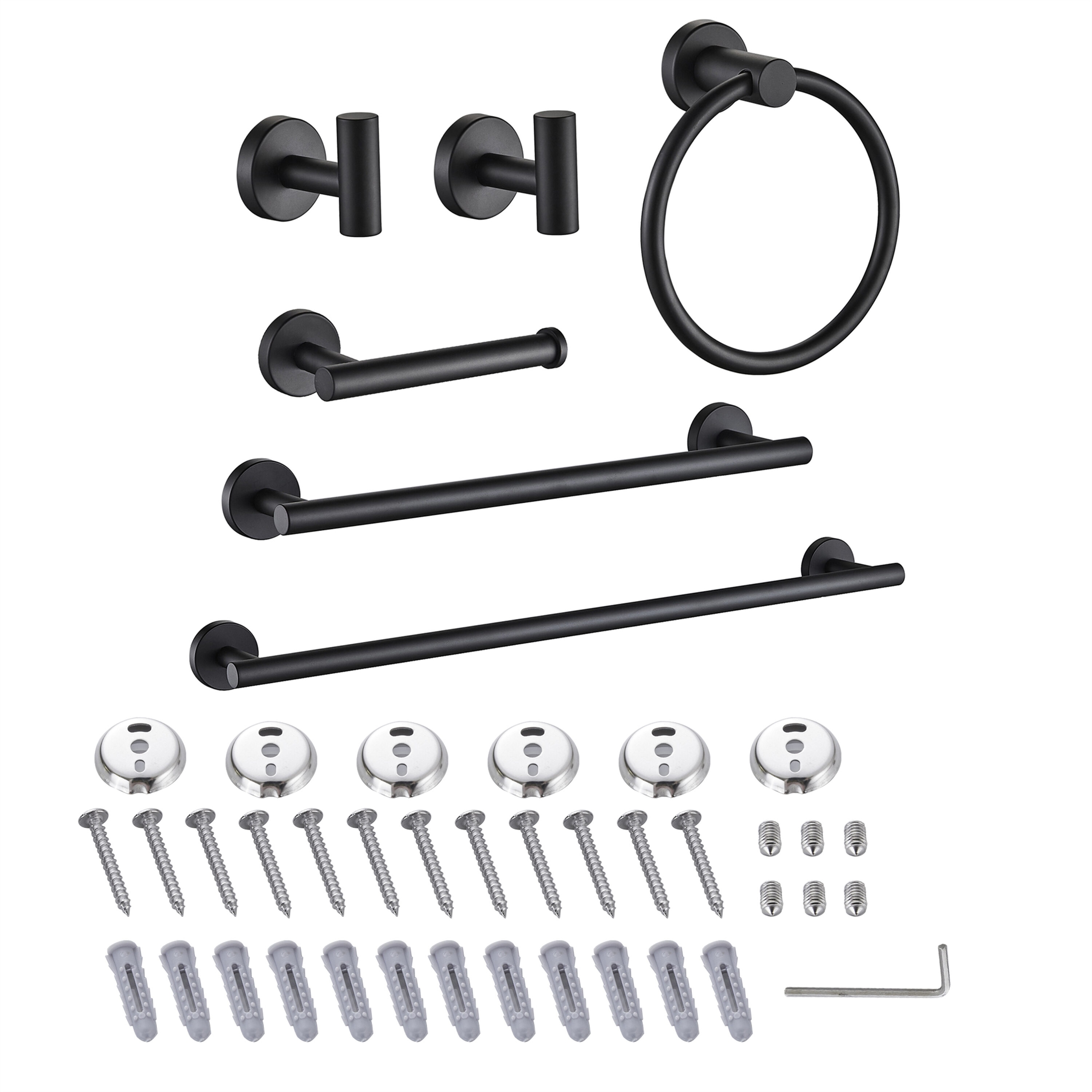 Juego de 6 Piezas de Accesorios de Baño Decorativos en Negro - Barra de Toallas, Portarrollos, Argolla de Toalla, Gancho de Bata incluidos LL0216B-6