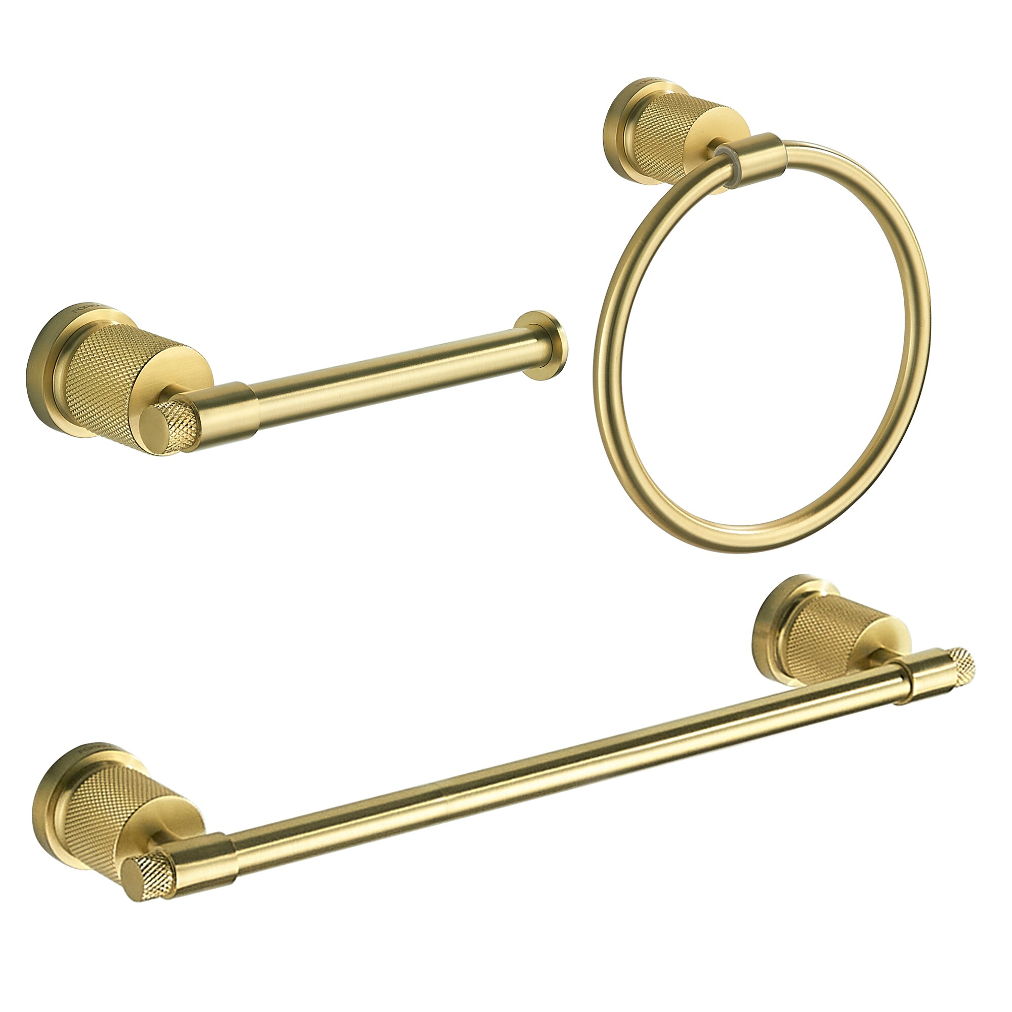 Juego de accesorios de baño decorativos en dorado de 3 piezas FORIOUS: Barra de toallas, portarrollos y argolla para toallas incluidos LL19011G3A