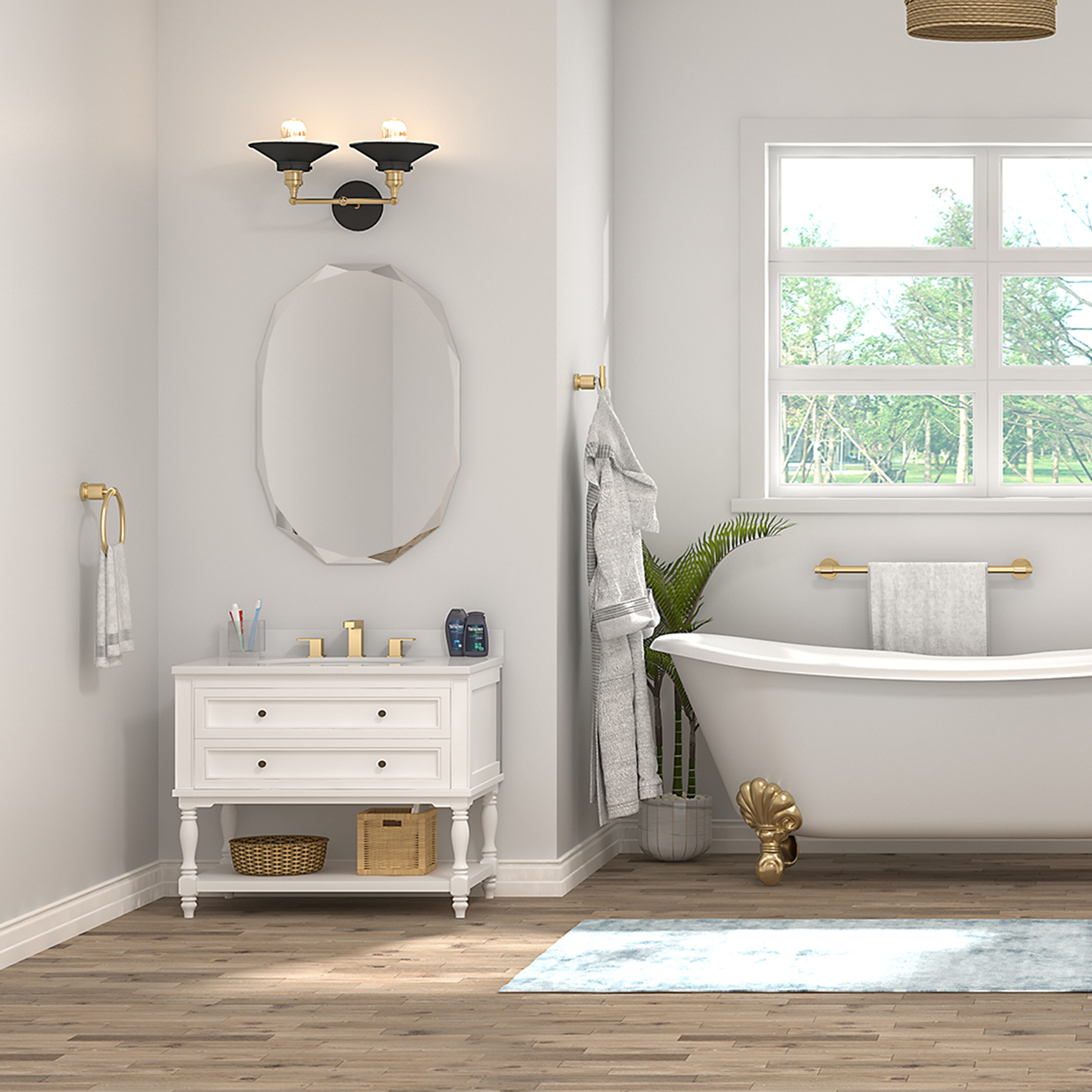 Juego de accesorios de baño decorativos en dorado de 3 piezas FORIOUS: Barra de toallas, portarrollos y argolla para toallas incluidos LL19011G3A