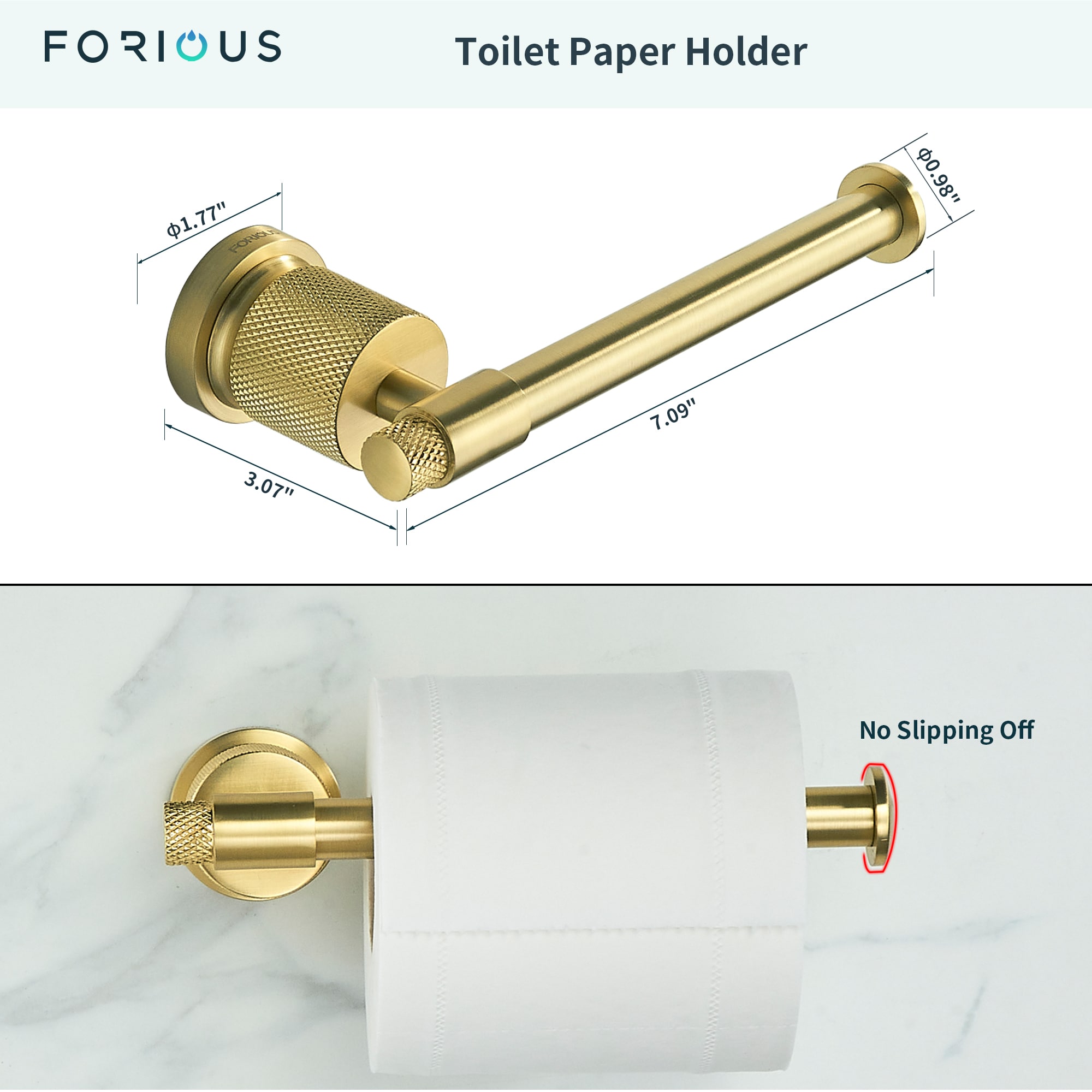 Juego de accesorios de baño decorativos en dorado de 3 piezas FORIOUS: Barra de toallas, portarrollos y argolla para toallas incluidos LL19011G3A