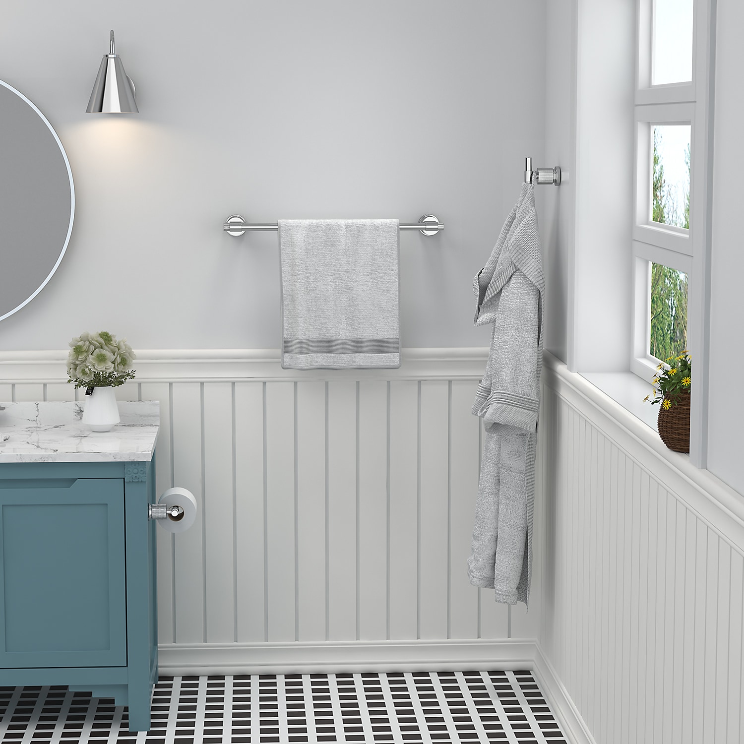 Juego de accesorios de baño decorativos cromados de 3 piezas FORIOUS: barra de toallas, porta papel higiénico y argolla para toallas, incluido LL19011CH3A.