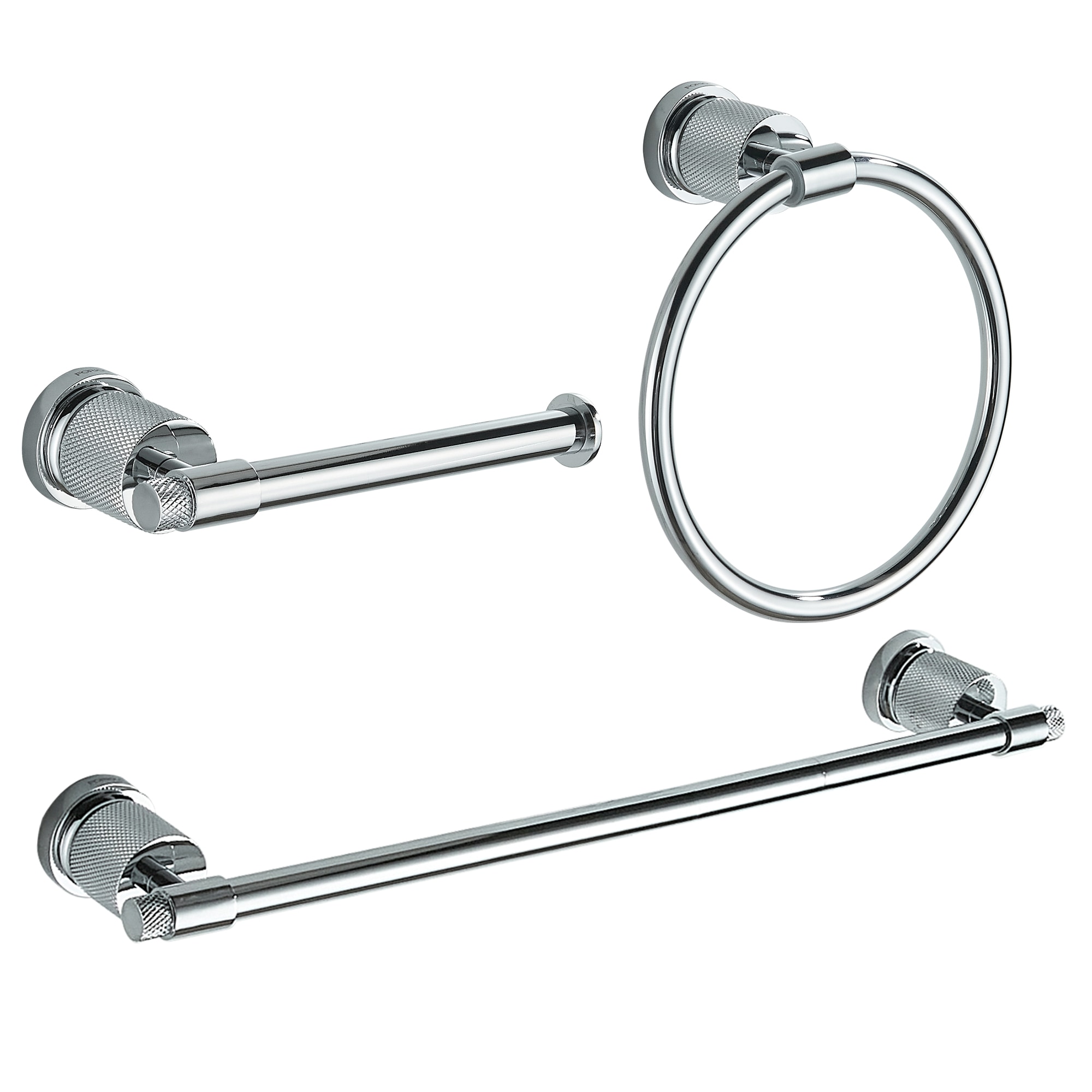 Juego de accesorios de baño decorativos cromados de 3 piezas FORIOUS: barra de toallas, porta papel higiénico y argolla para toallas, incluido LL19011CH3A.