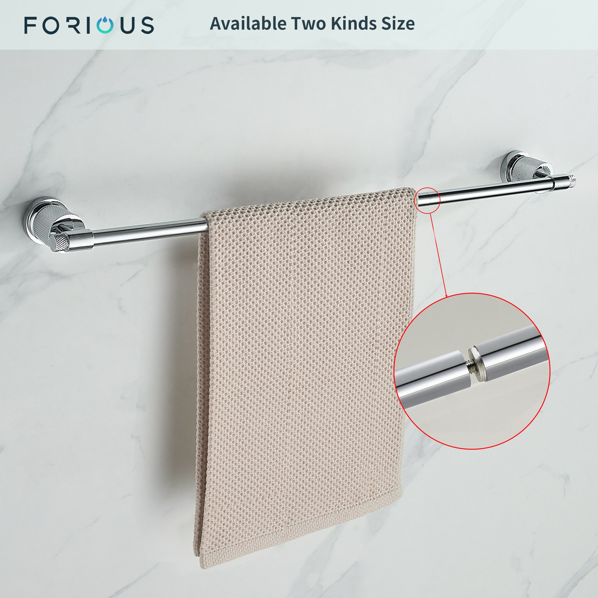 Juego de accesorios de baño decorativos cromados de 3 piezas FORIOUS: barra de toallas, porta papel higiénico y argolla para toallas, incluido LL19011CH3A.