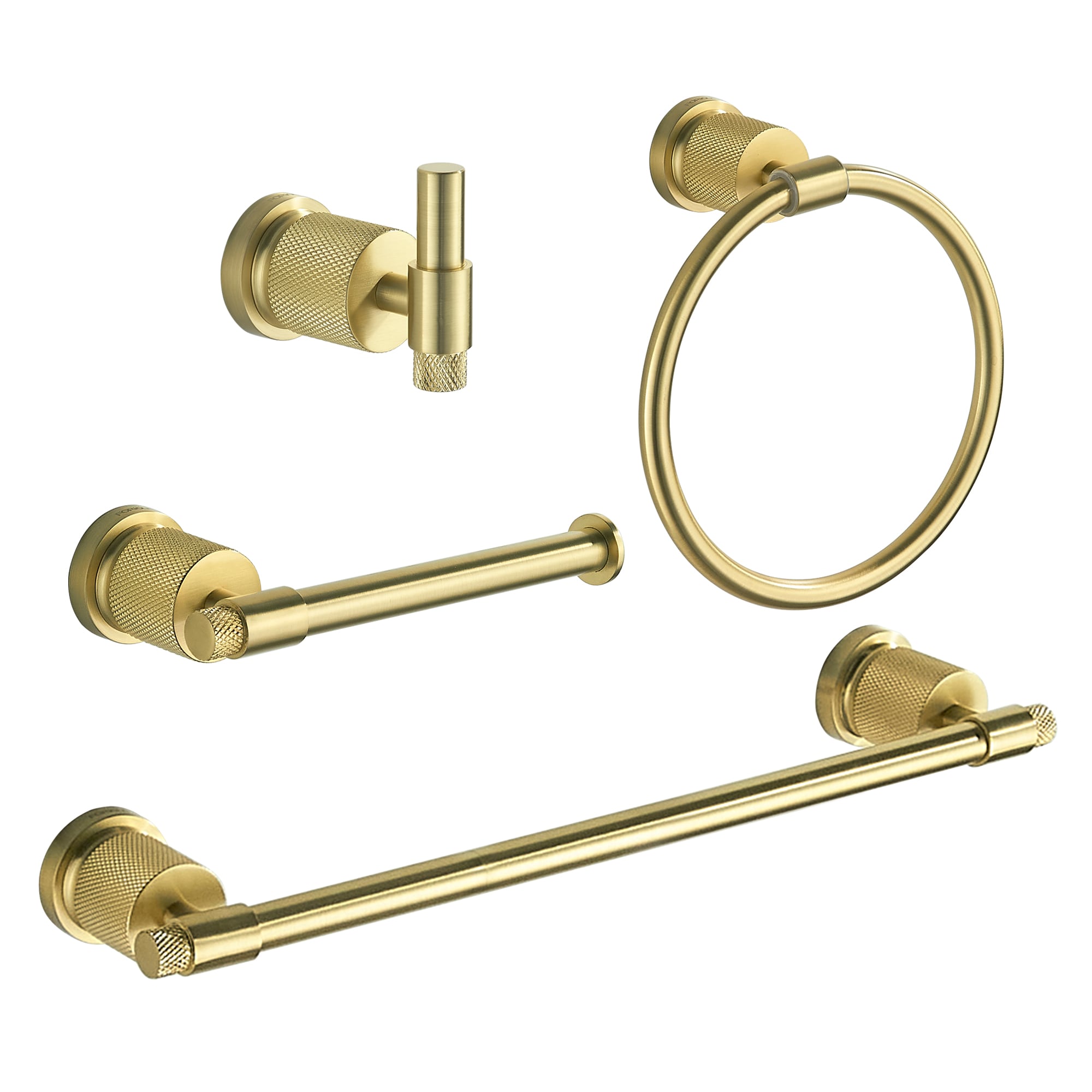 Juego de Accesorios para Baño en Oro de 4 Piezas Incluye Barra para Toallas, Porta Papel Higiénico, Anillo para Toallas y Gancho para Batas FORIOUS LL19011G4A