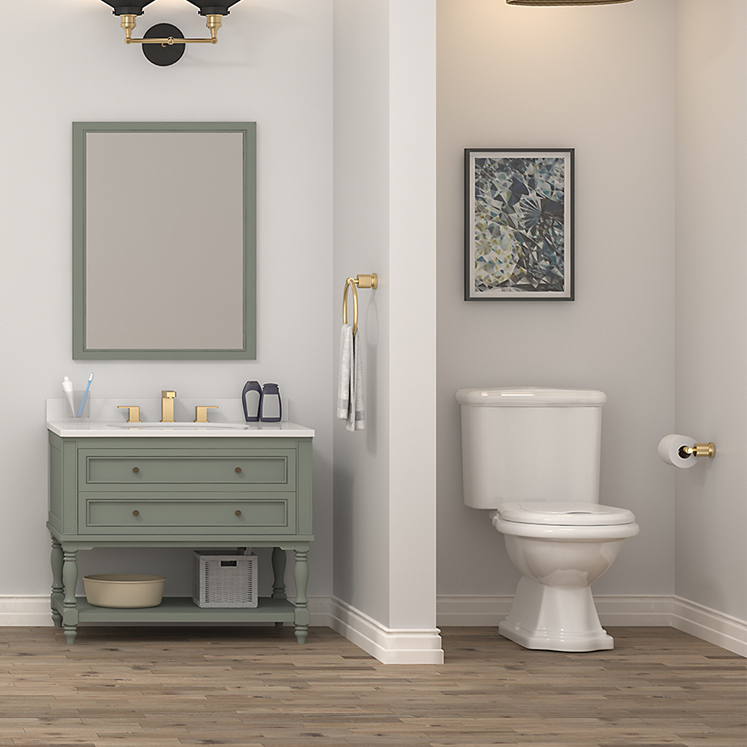 Juego de Accesorios para Baño en Oro de 4 Piezas Incluye Barra para Toallas, Porta Papel Higiénico, Anillo para Toallas y Gancho para Batas FORIOUS LL19011G4A